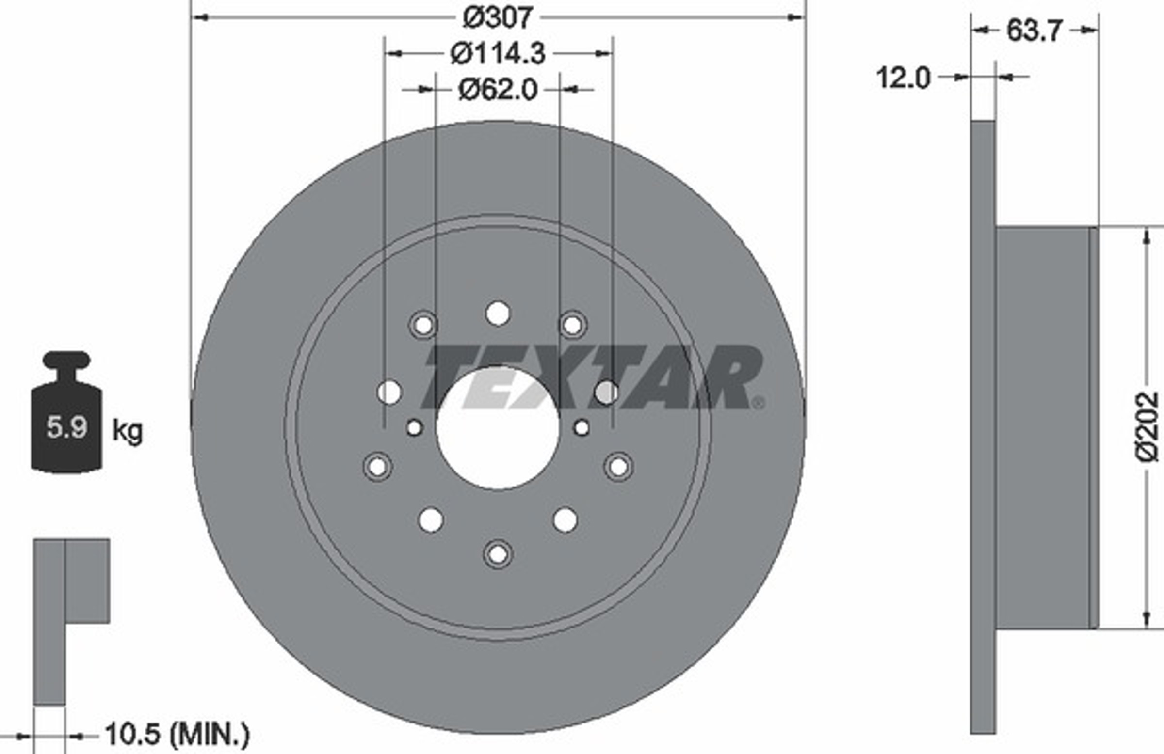 Диск тормозной с покрытием pro 307x12 TEXTAR 92170803
