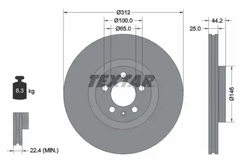 92306405 диск торм.пер.audi a1 sportback (gba)a1 city carver (gbh) TEXTAR 92306405