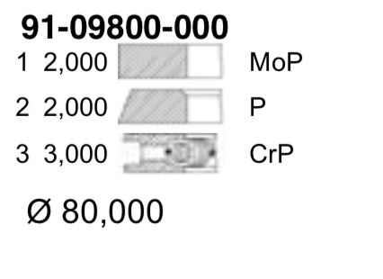 Комплект поршневых колец YENMAK 91-09800-000