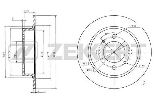 Диск торм. зад. nissan almera (n15) 95- sunny (n14) 90- ZEKKERT BS6088
