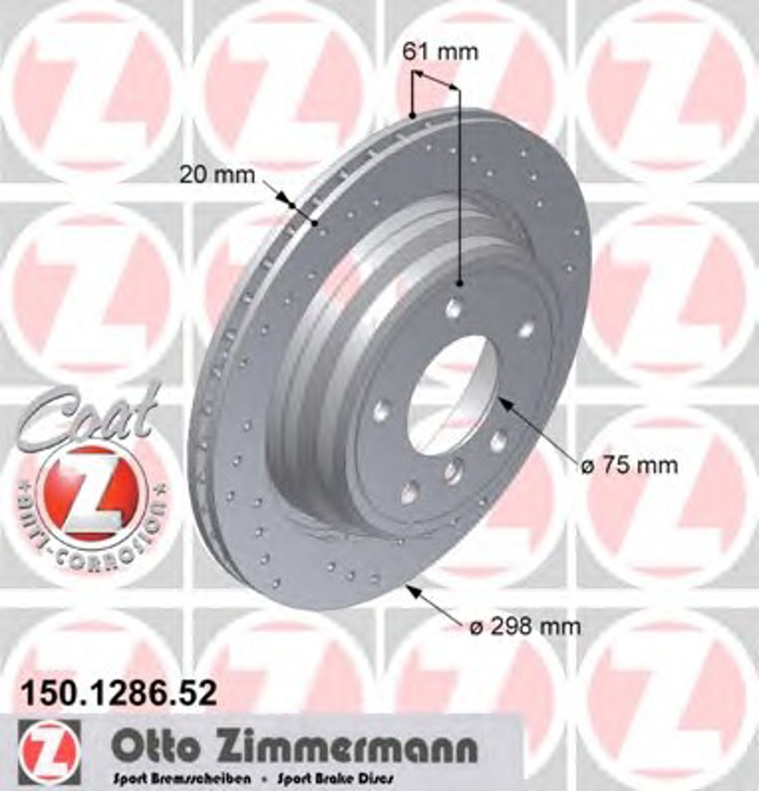Диск тормозной ZIMMERMANN 150.1286.52