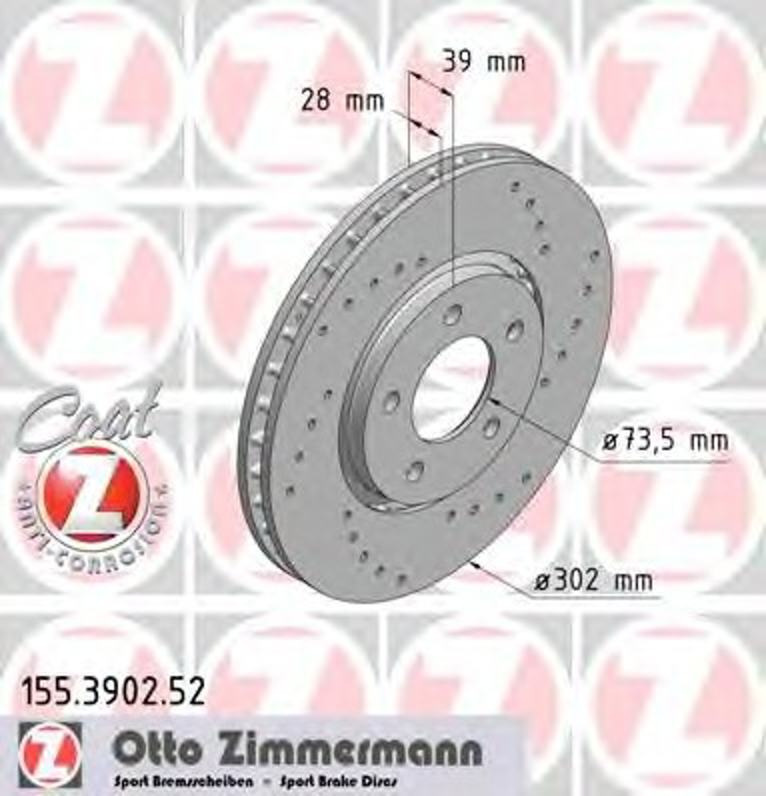 Диск тормозной ZIMMERMANN 155.3902.52
