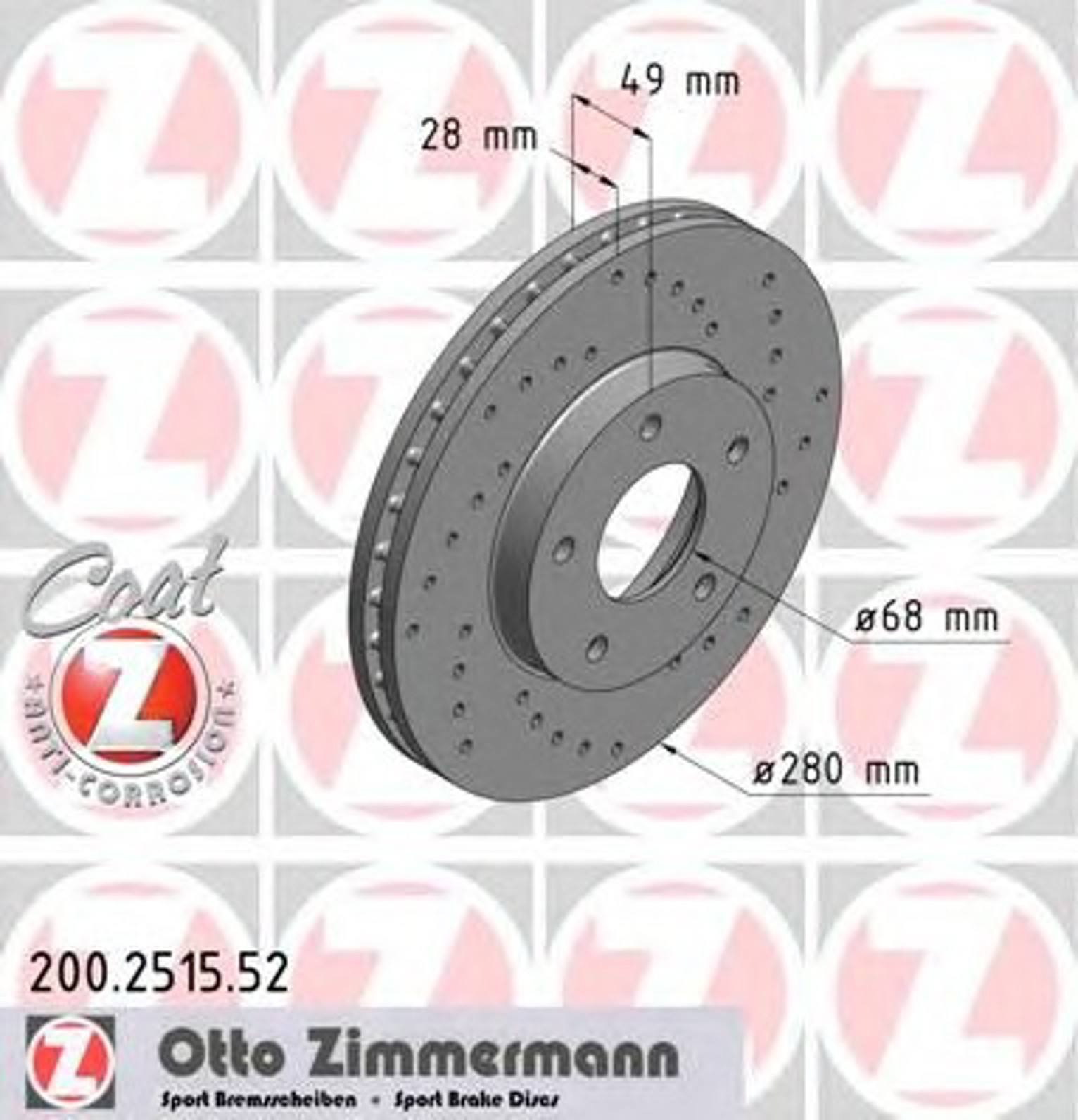 Диск тормозной ZIMMERMANN 200.2515.52