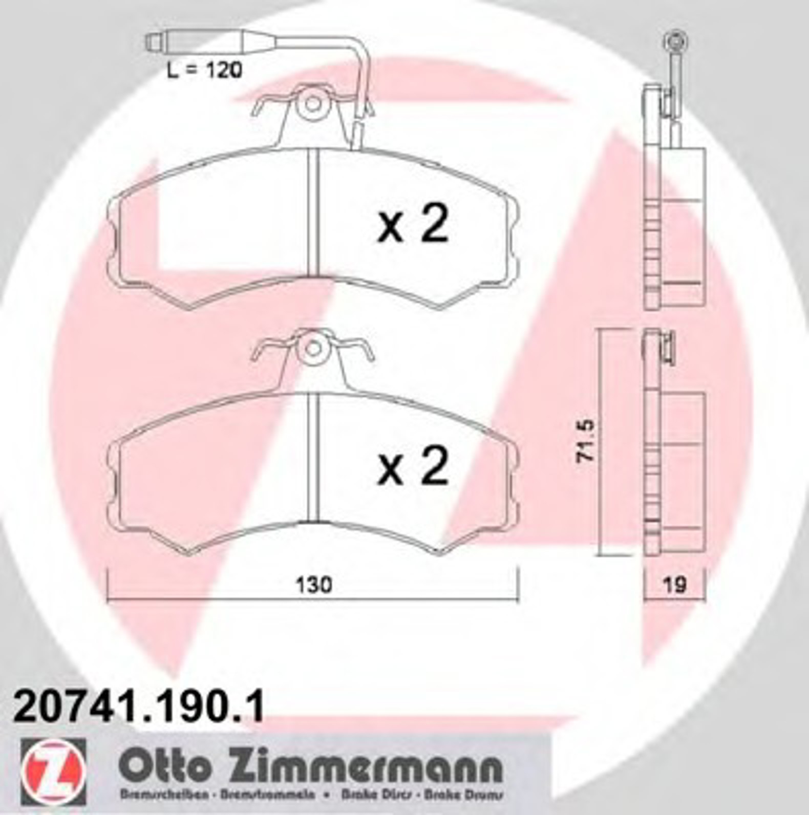 Колодки торм fia ducato 81-93/peg j5 пер ZIMMERMANN 20741.190.1