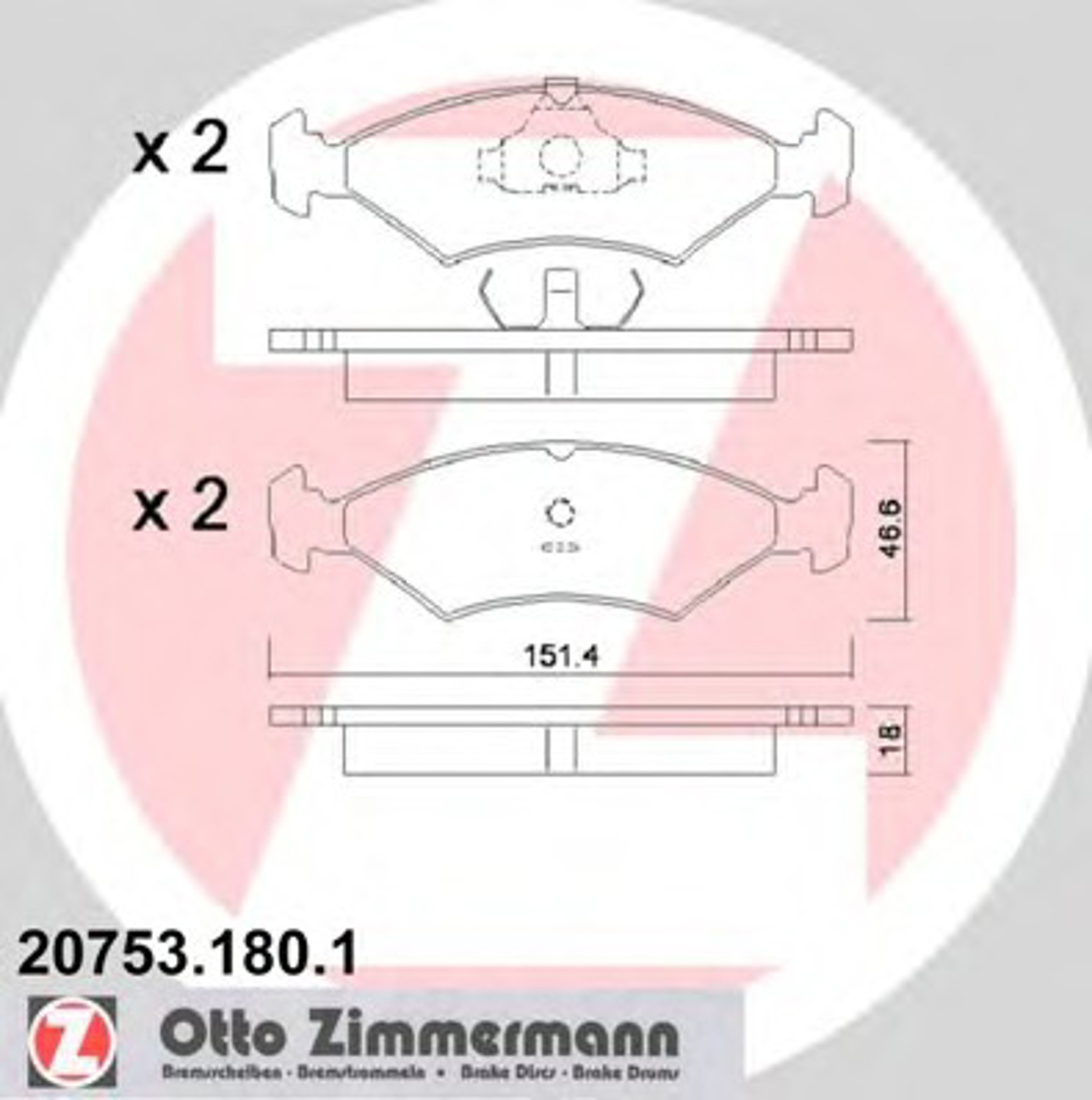 Колодки торм sbb ford escort/sierra 80-93/kia/maz/tvr ZIMMERMANN 20753.180.1