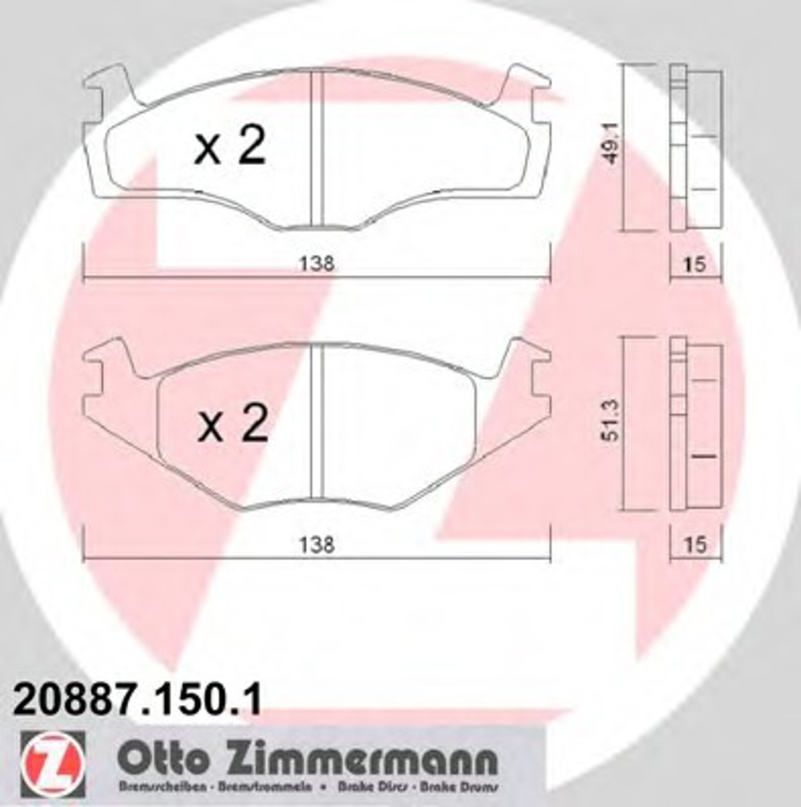 Колодки тормозные дисковые ZIMMERMANN 20887.150.1