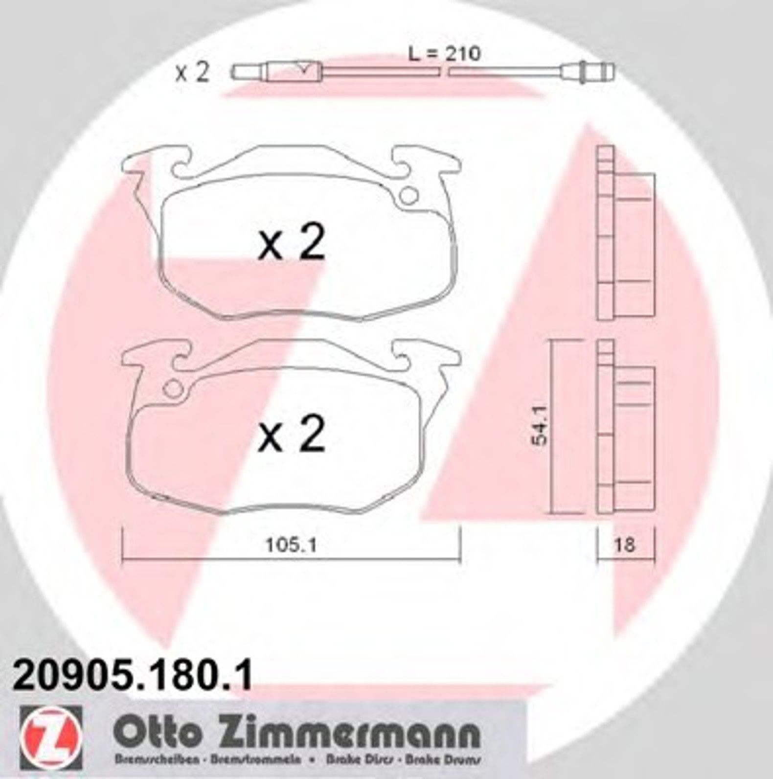 Колодки тормозные дисковые ZIMMERMANN 20905.180.1