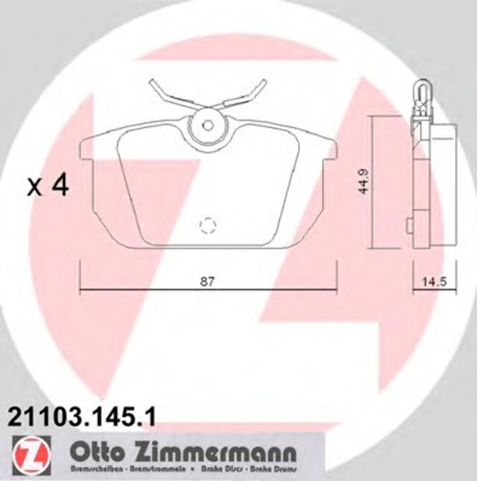 Колодки торм зад. alfa/fiat/lanc ZIMMERMANN 21103.145.1
