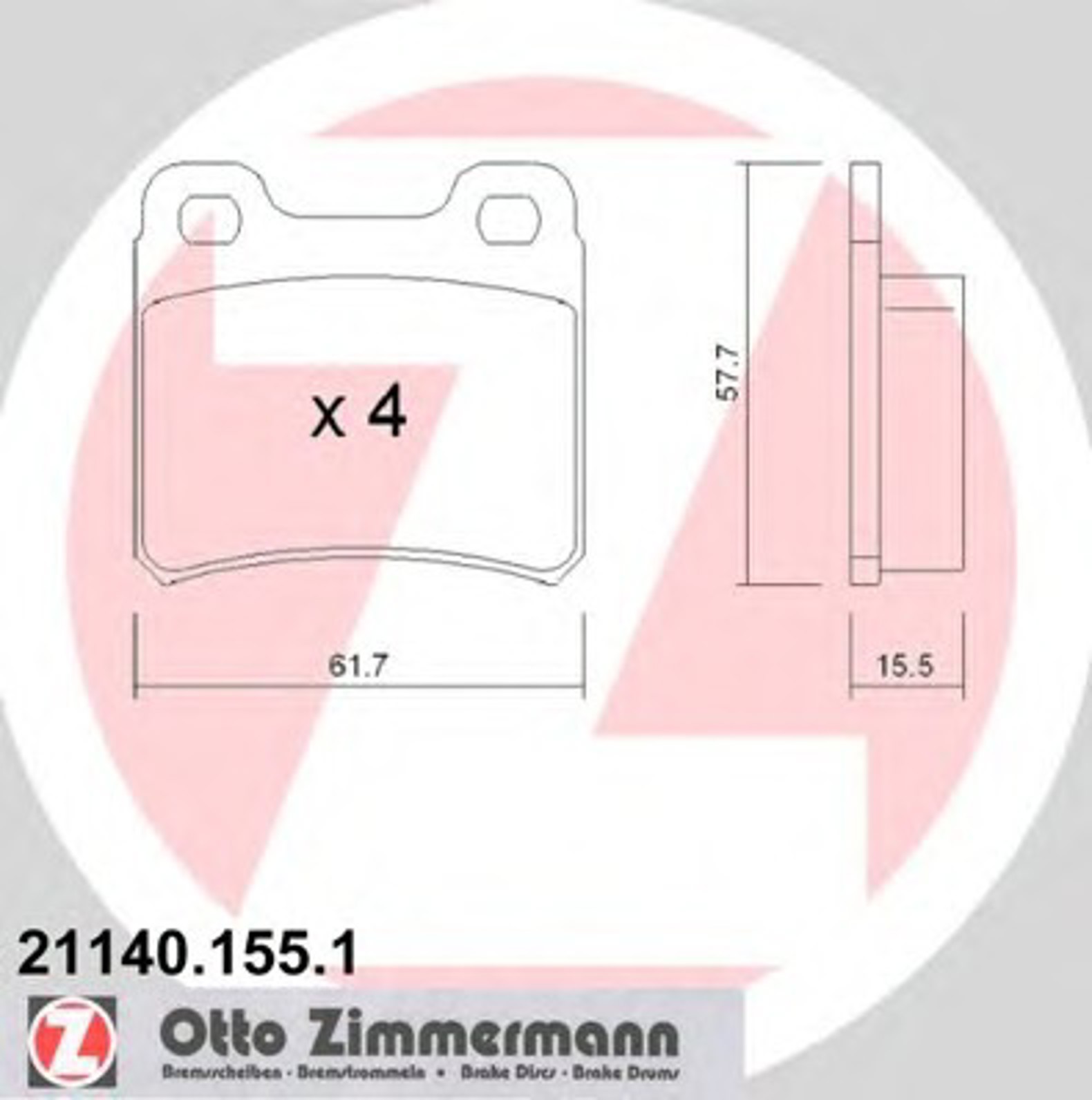 Колодки тормозные дисковые ZIMMERMANN 21140.155.1