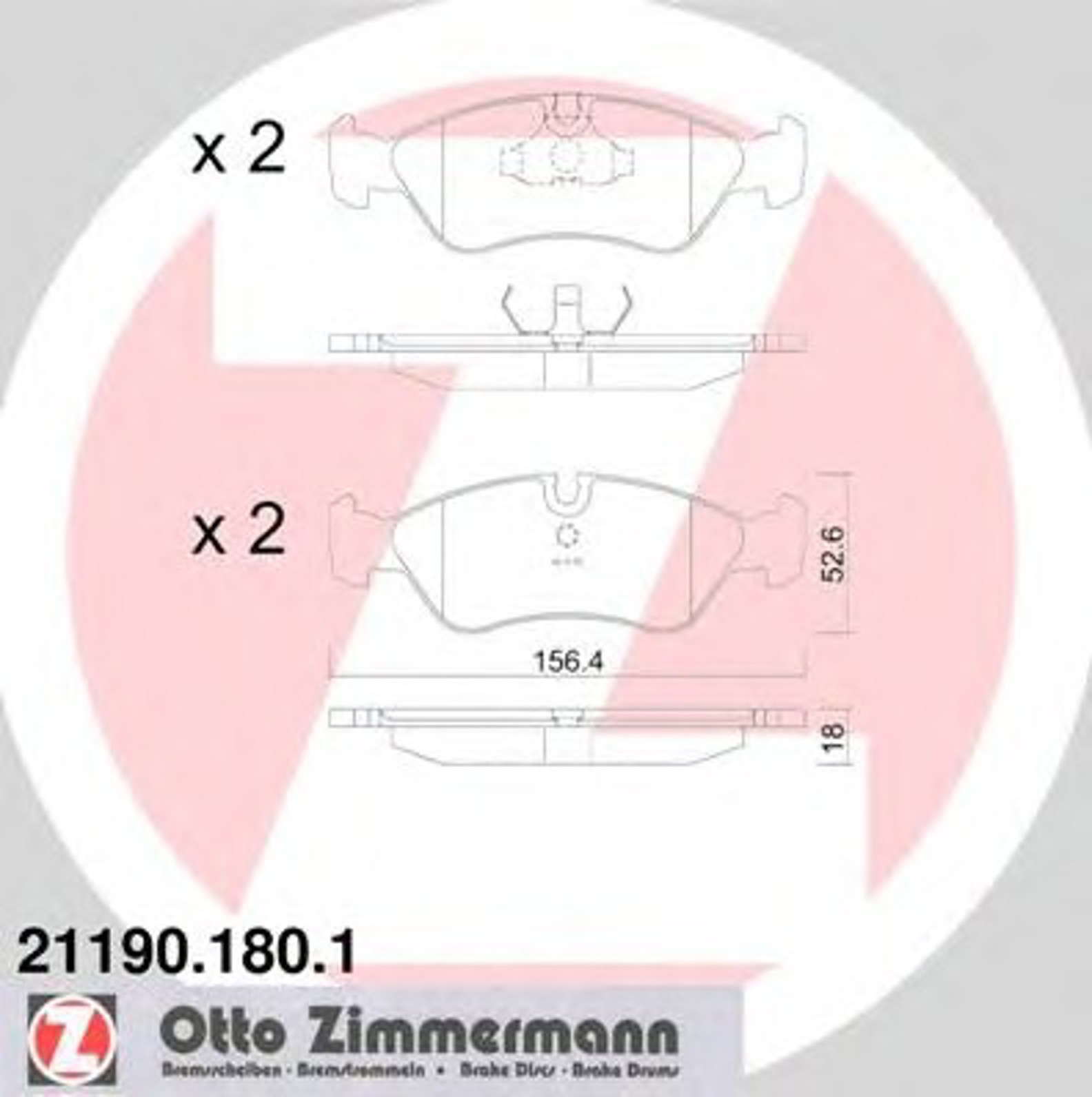 Колодки торм пер. opel astra caravan 16-18-20 8/94-99 vectra 20 94-95 16-17-1816v 10/95- ZIMMERMANN 21190.180.1