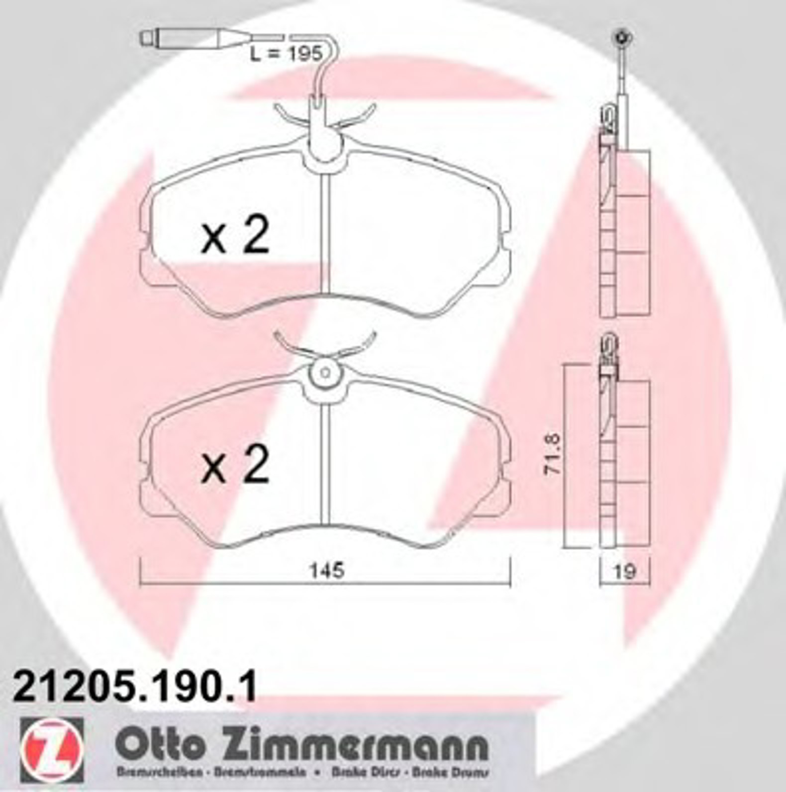 Колодки торм pgt j5 81-94 1.8тонны пер ZIMMERMANN 21205.190.1