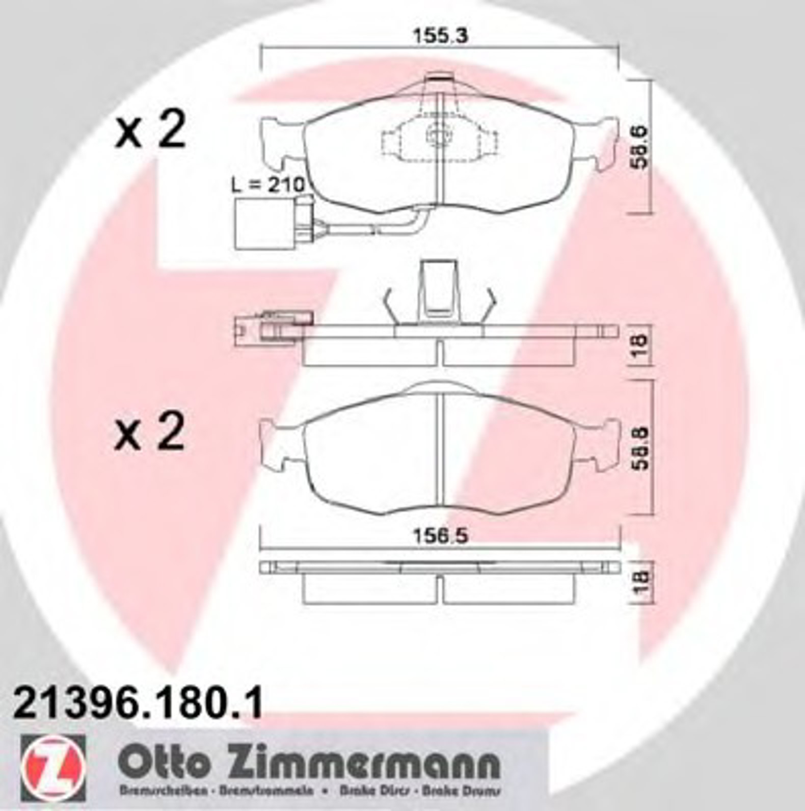 Колодки торм ford mondeo 93-00 пер с дат ZIMMERMANN 21396.180.1