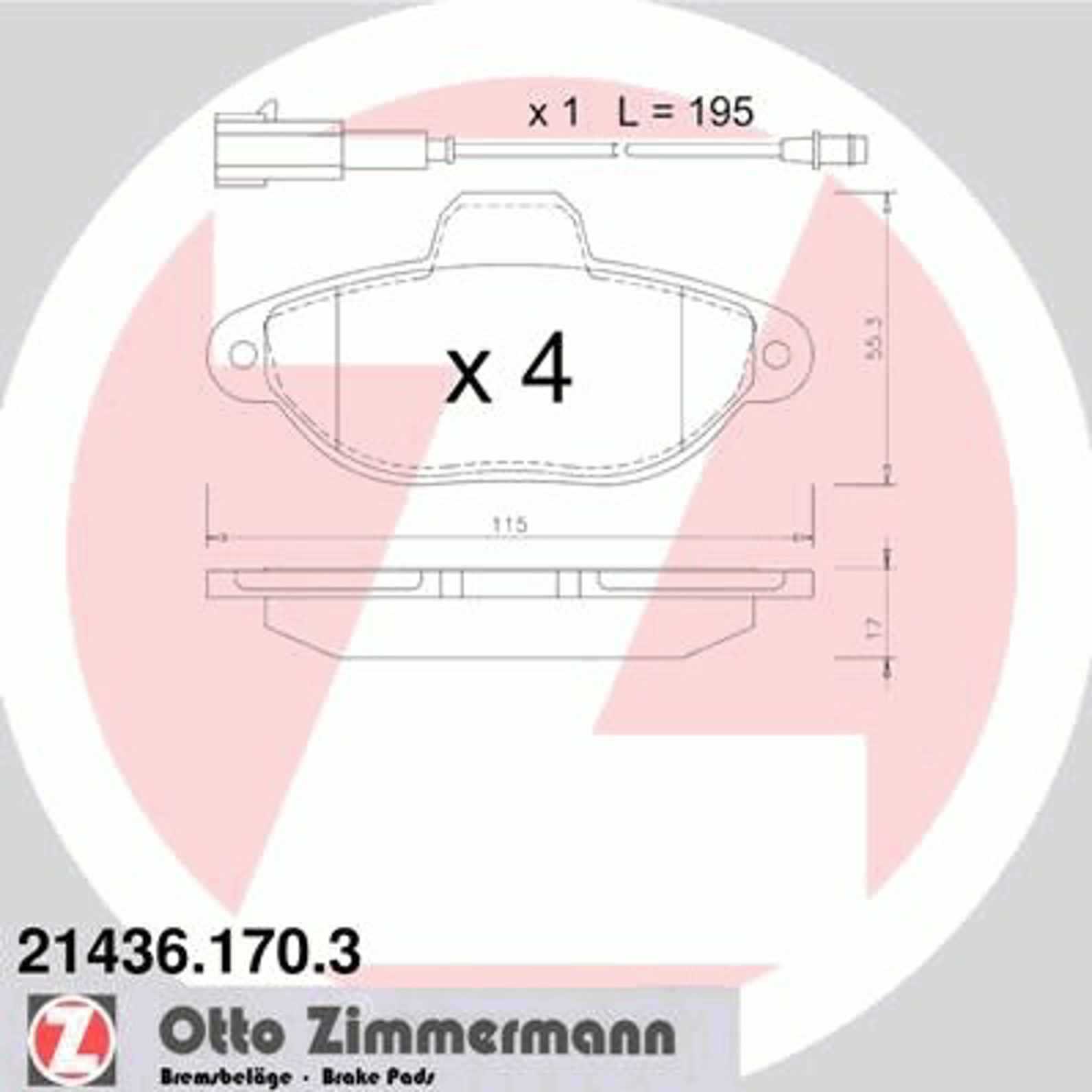 Колодки торм sbb fiat panda/500/ford ka 07-10 ZIMMERMANN 21436.170.3