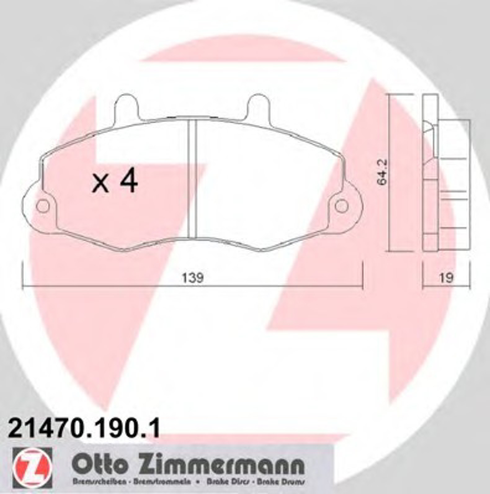 Колодки торм ford transit 91-00 пер 14 ZIMMERMANN 21470.190.1