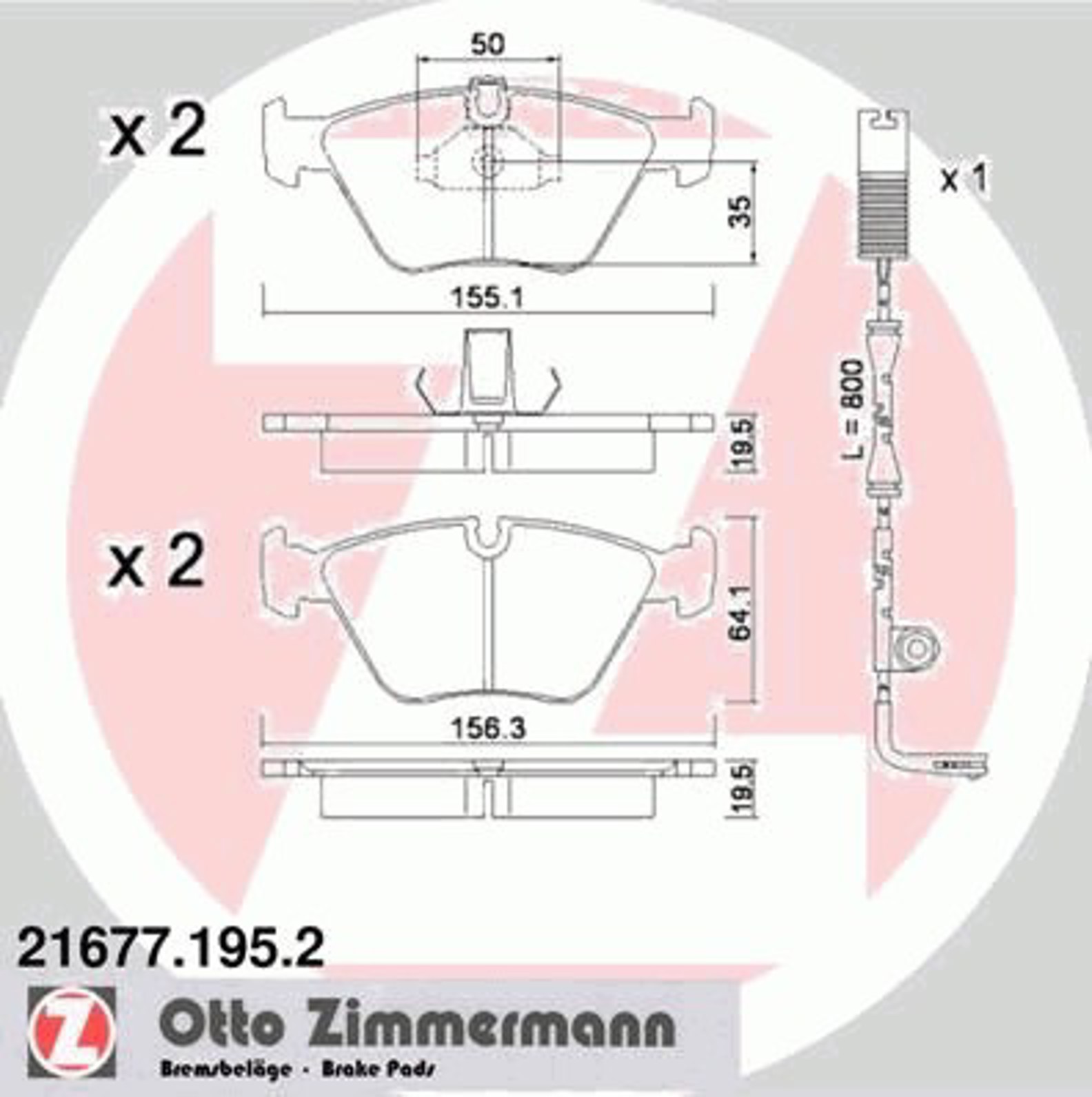 Колодки торм. пер. bmw 5 (e39) touring -03 ZIMMERMANN 21677.195.2