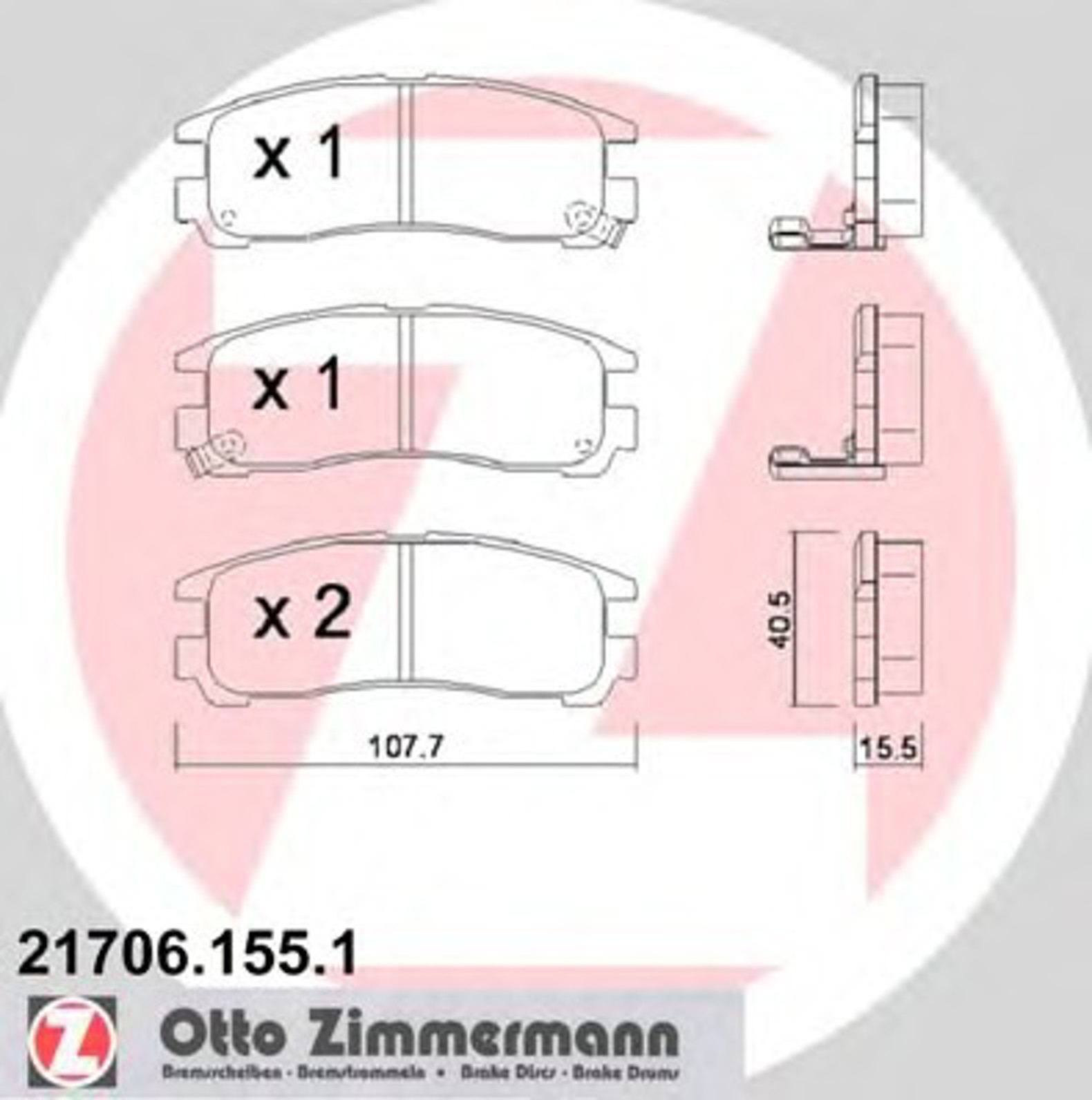 Колодки торм зад. mits 3000 gt 94- galant 20i16v 88-96 18glsi20td20iv6 24v25v6 14v 93-97 ZIMMERMANN 21706.155.1