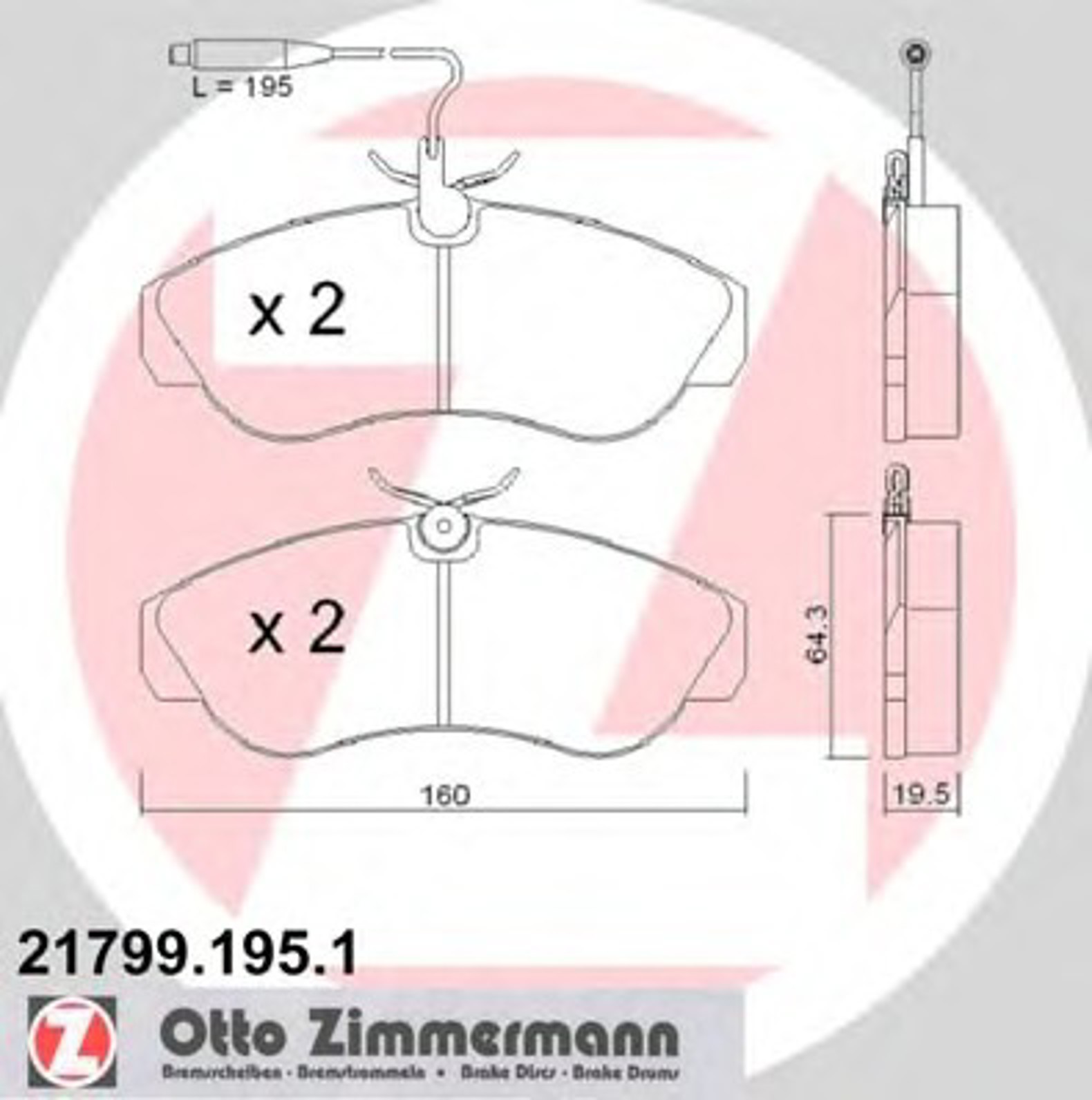 Колодки торм пер. pgt/fiat ducato citroen jumper 2.0-2.8td 94-02 ZIMMERMANN 21799.195.1