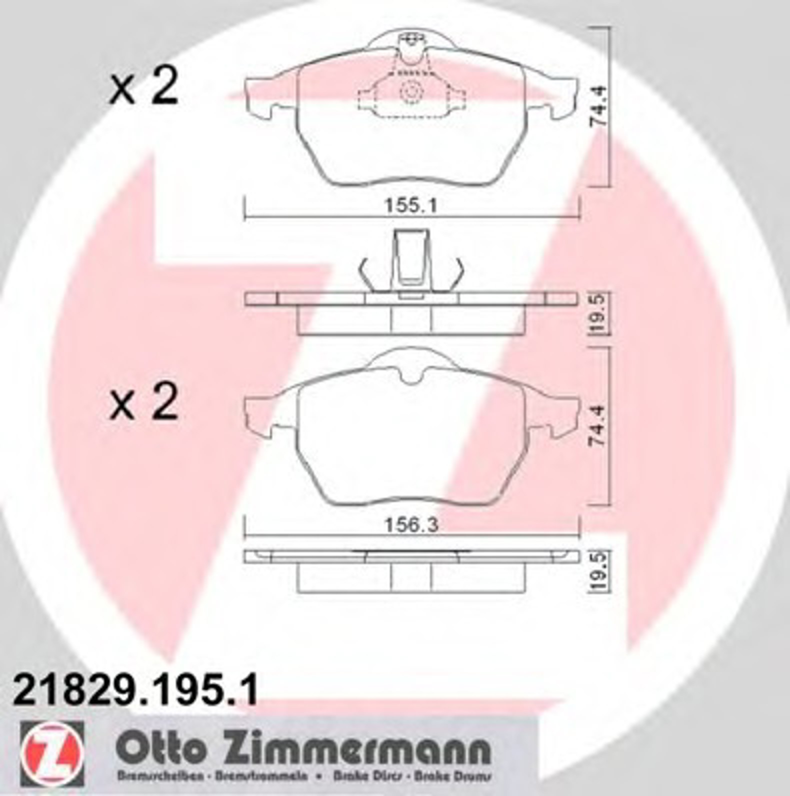 Колодки торм opel calibra 20/25 9/94- vectra 20-16v/25iv6 пер 11/95- ZIMMERMANN 21829.195.1