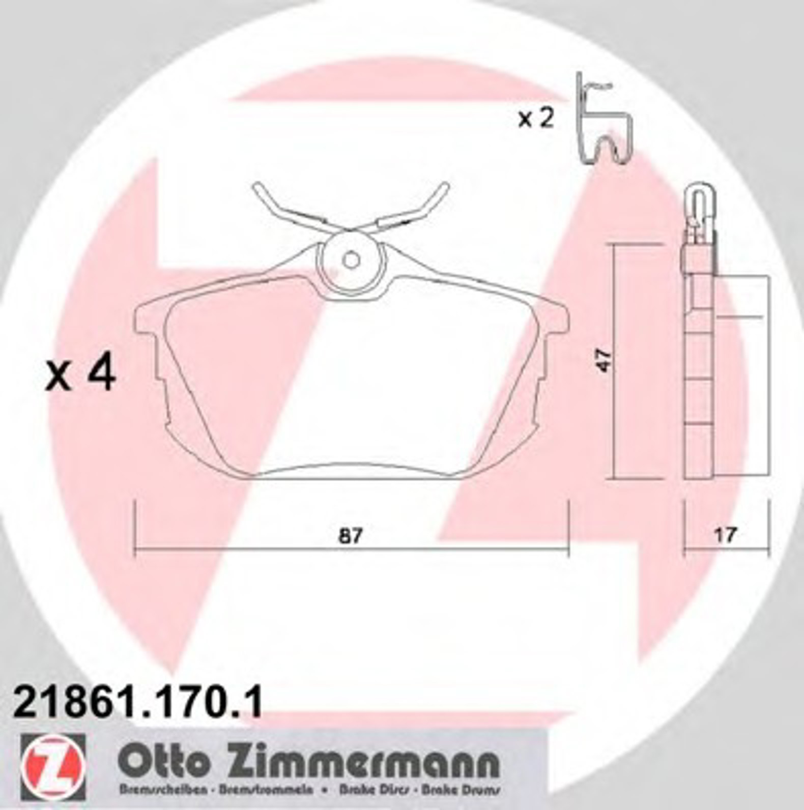 Колодки торм volv s40 18/20/19td mits caris зад 95/05- ZIMMERMANN 21861.170.1