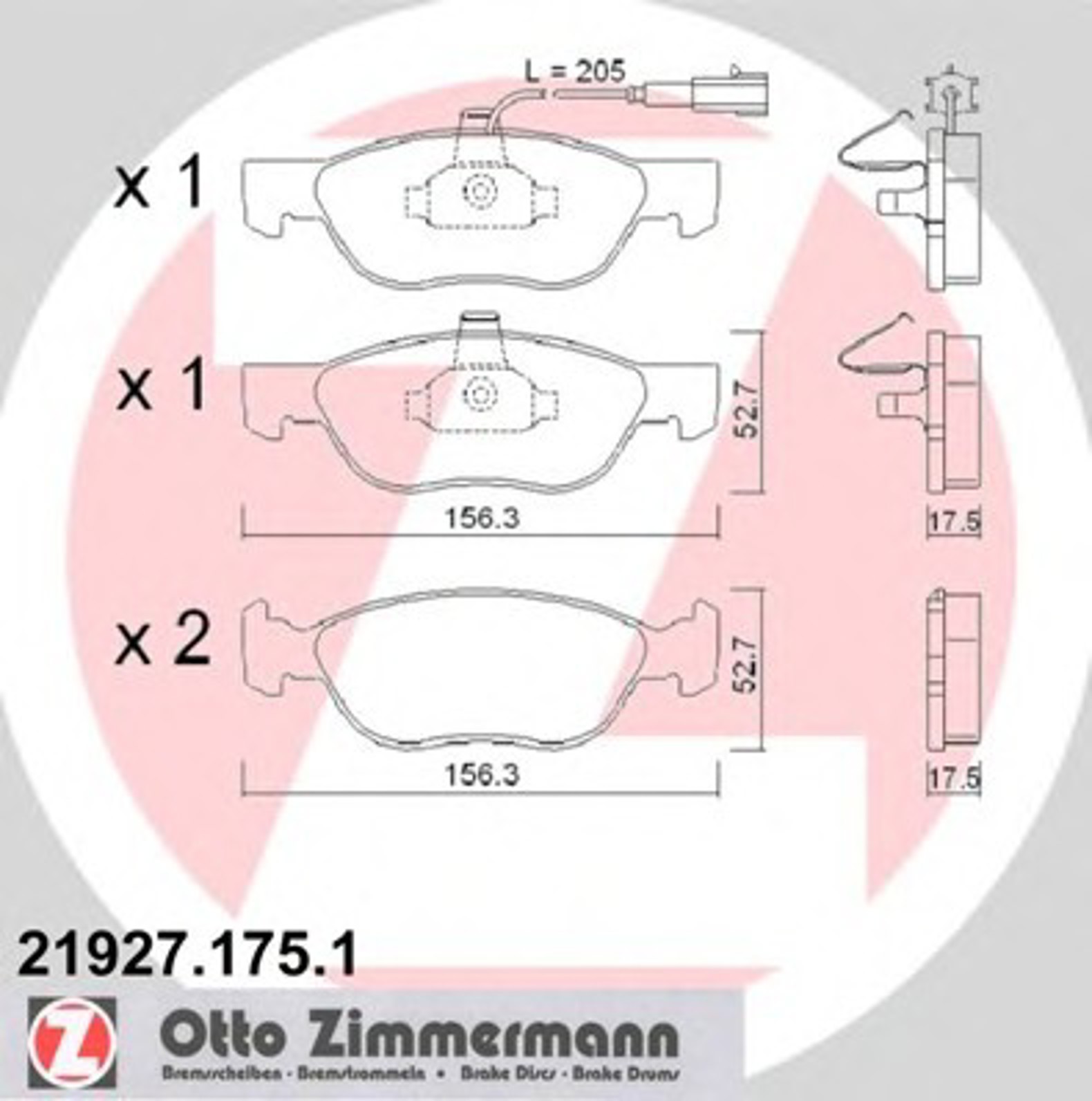 Колодки торм fiat brava/marea/punto 01 с датчиком пер ZIMMERMANN 21927.175.1