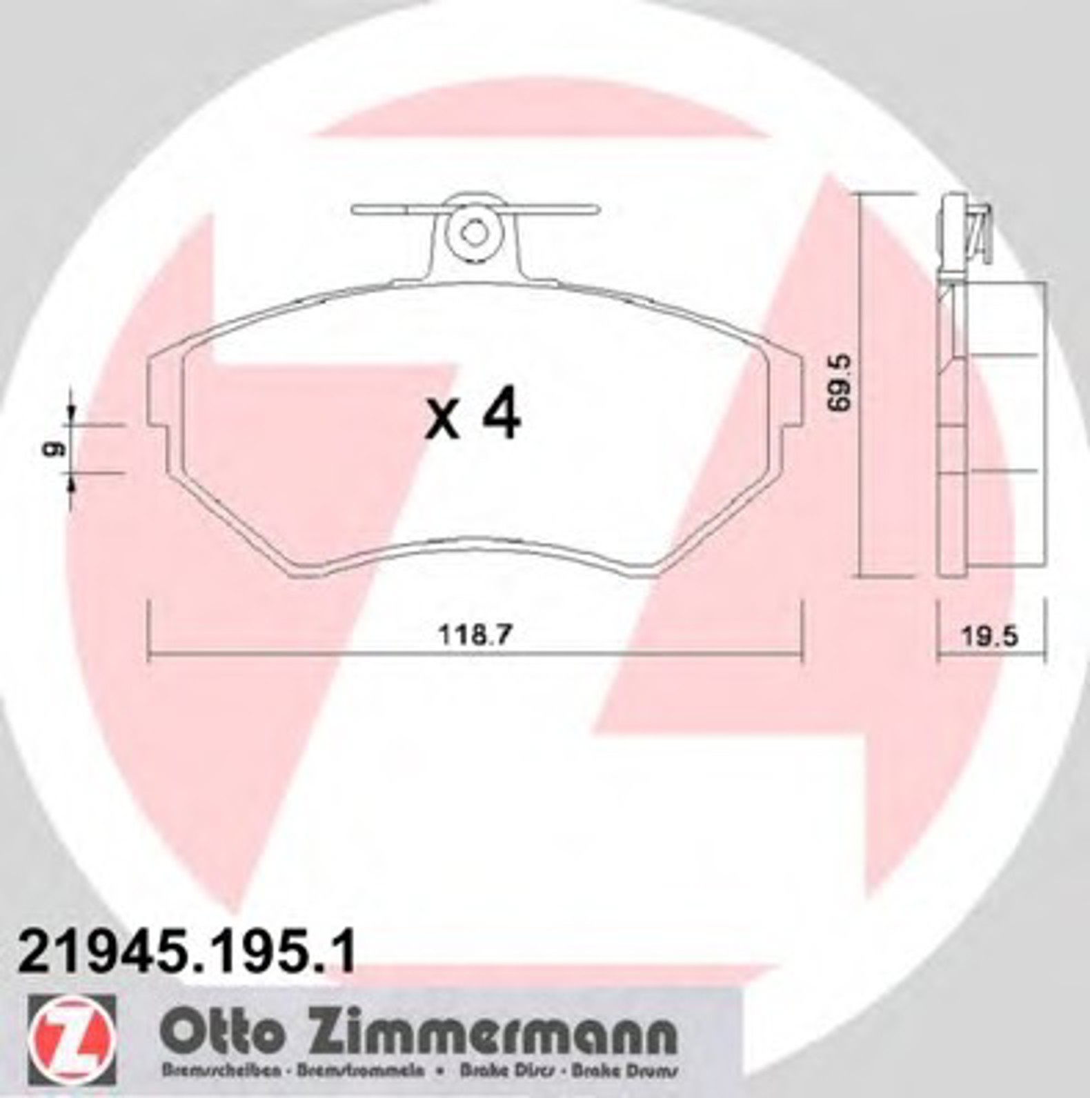 Колодки торм vw passat (b5) 96- все модели пер ZIMMERMANN 21945.195.1
