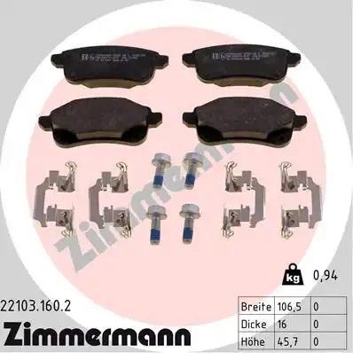 Тормозные колодки дисковые ZIMMERMANN 22103.160.2