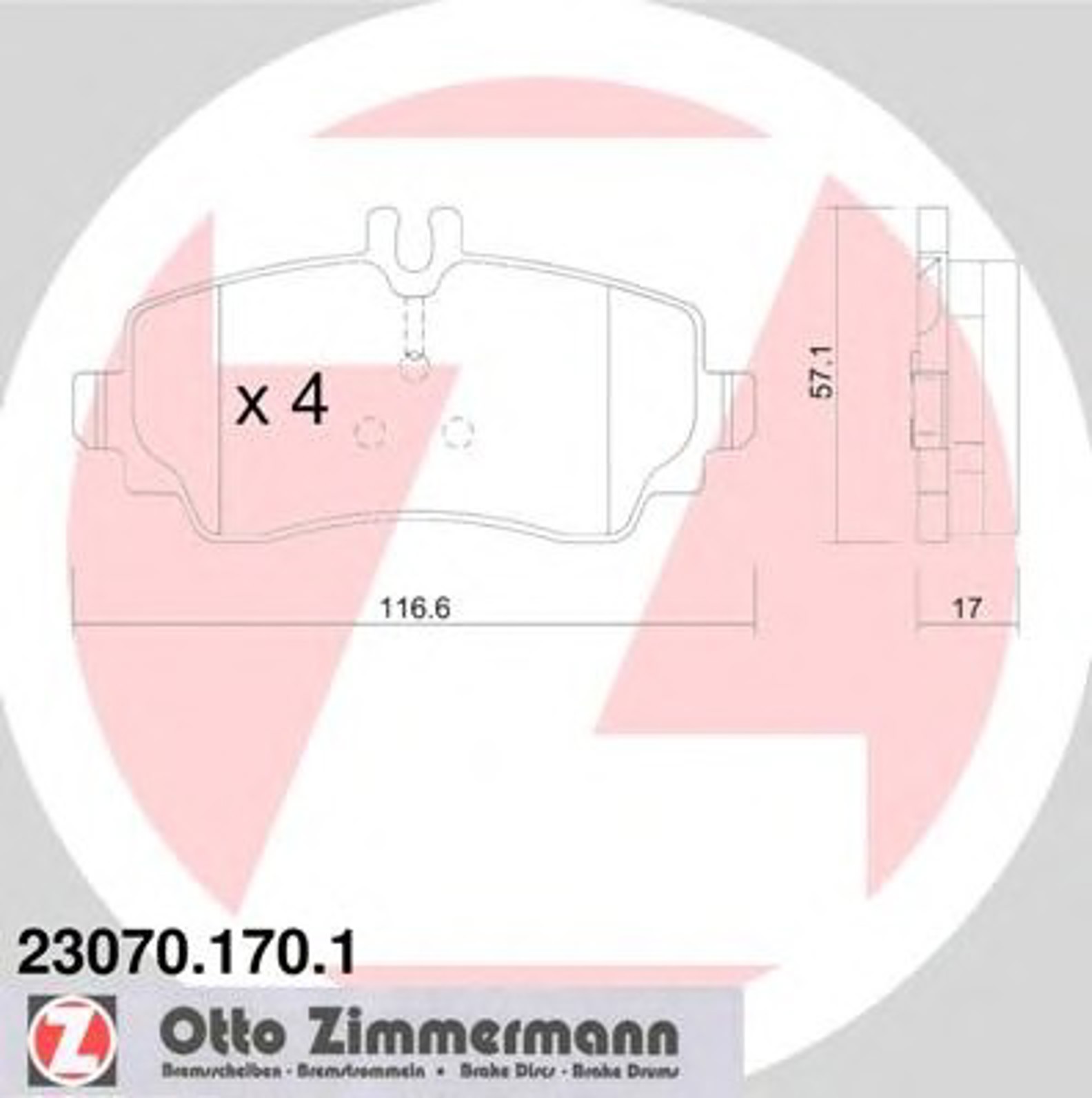 Колодки тормозные дисковые ZIMMERMANN 23070.170.1