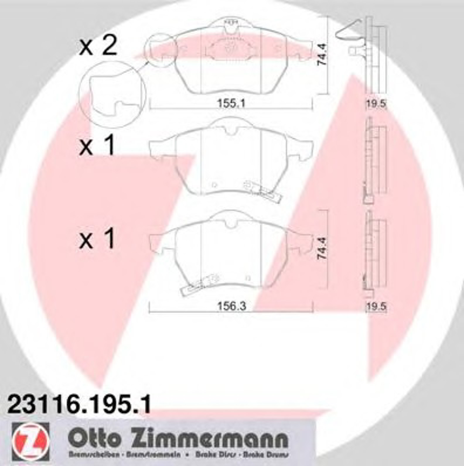 Колодки тормозные дисковые ZIMMERMANN 23116.195.1