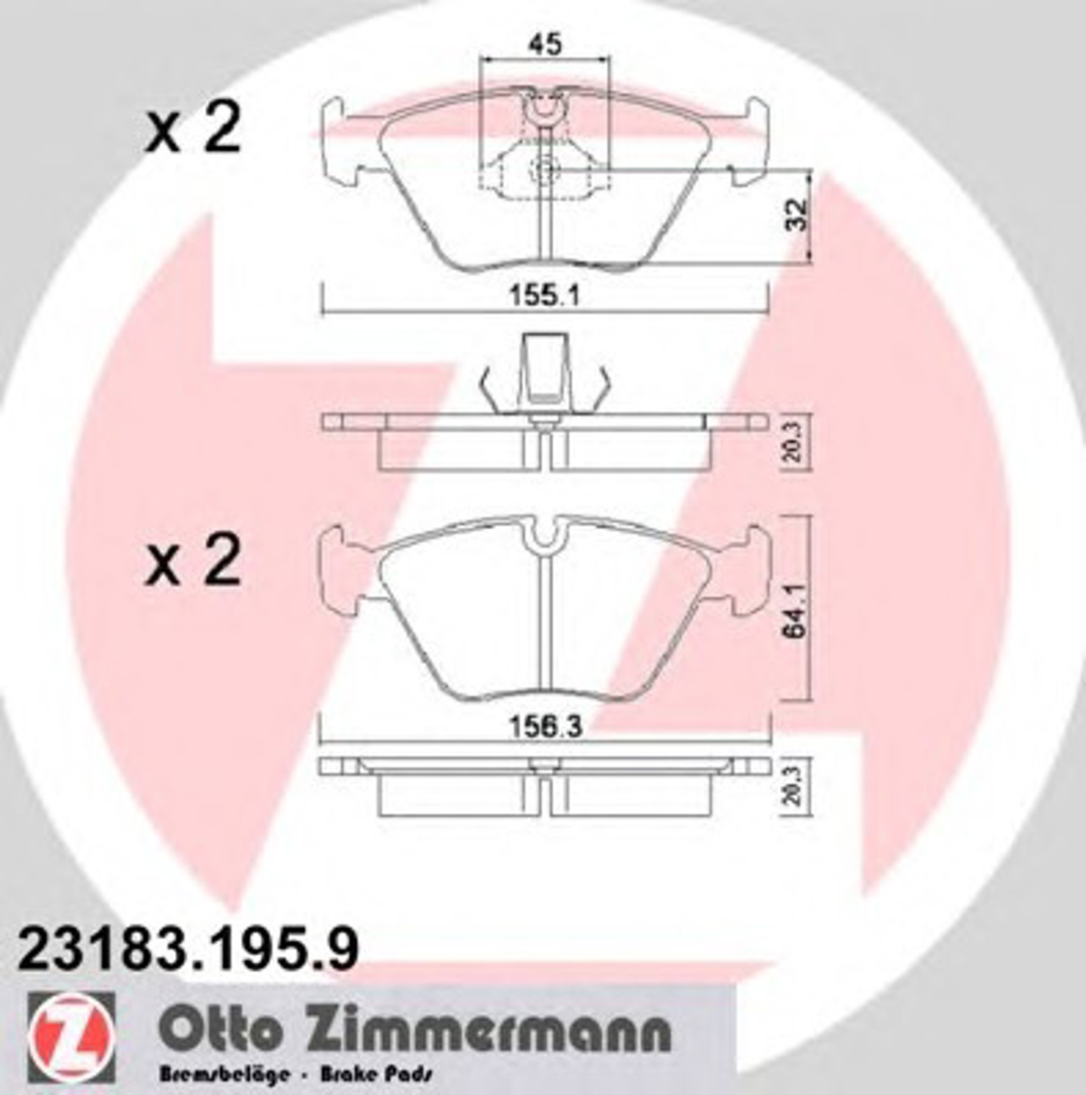 Колодки тормозные дисковые ZIMMERMANN 23183.195.9
