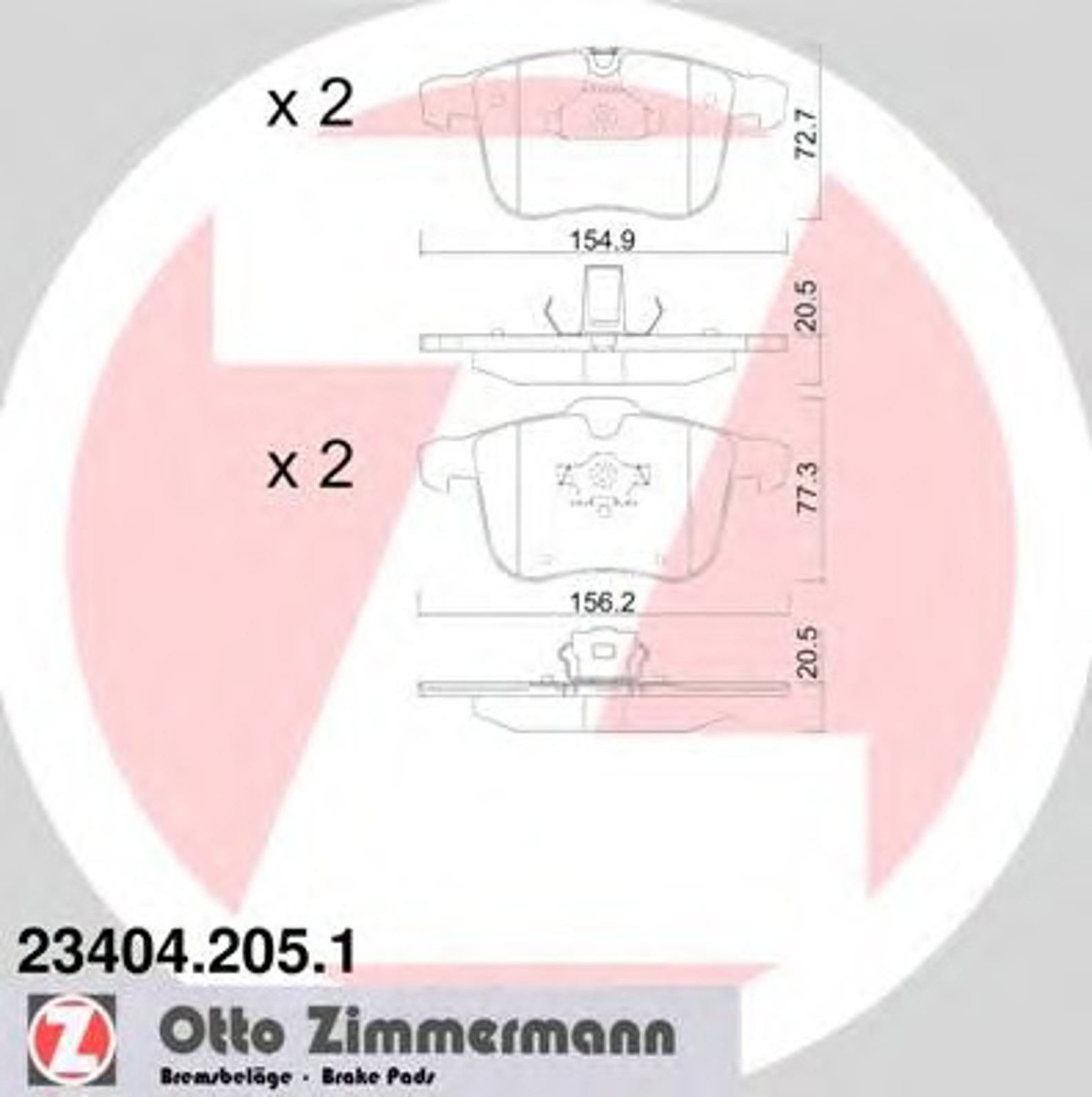 Колодки тормозные дисковые ZIMMERMANN 23404.205.1