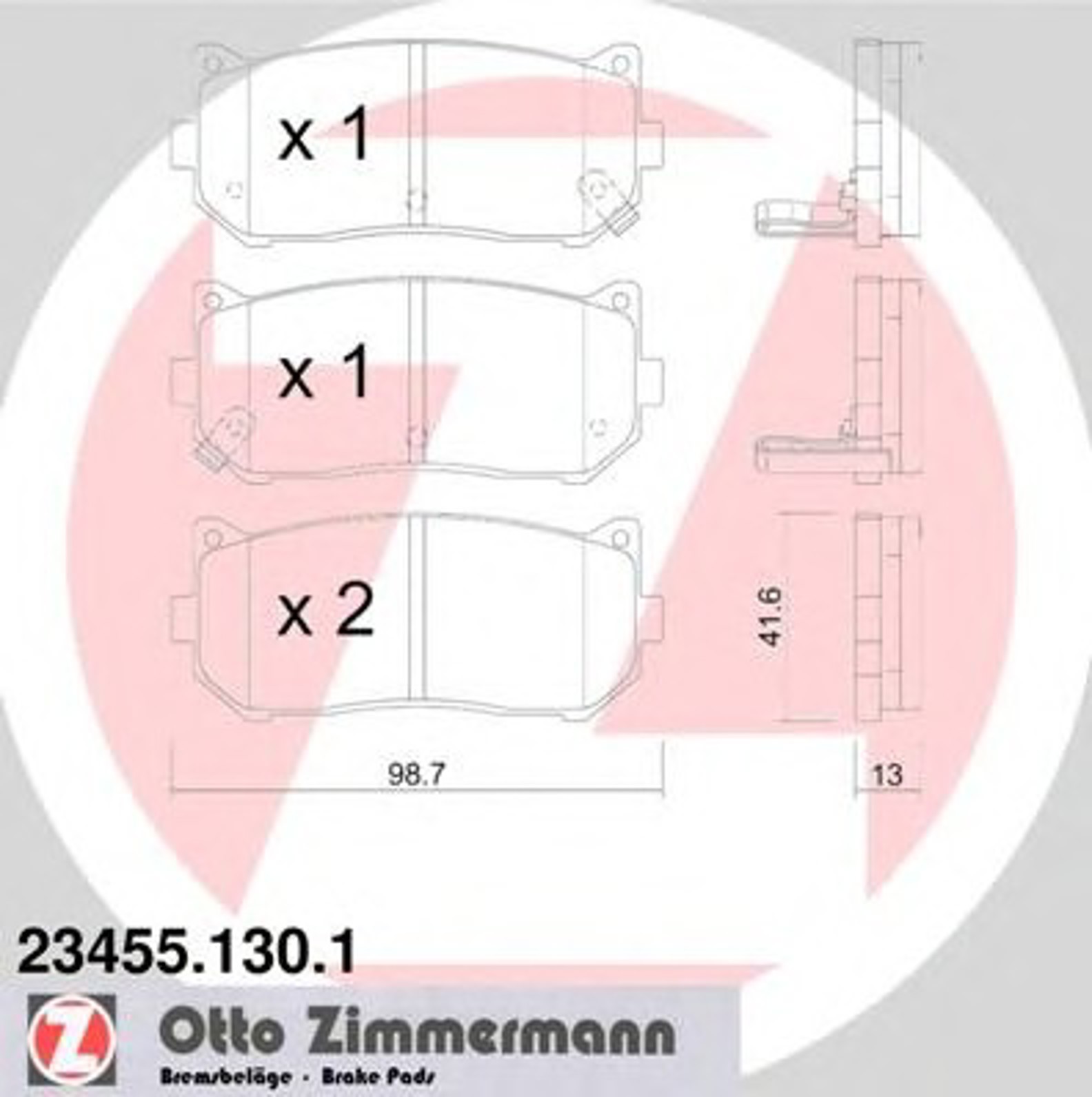 Колодки торм sbb kia spectra 1.6 01/clarus 1.8i-2.0i 96-00 ZIMMERMANN 23455.130.1