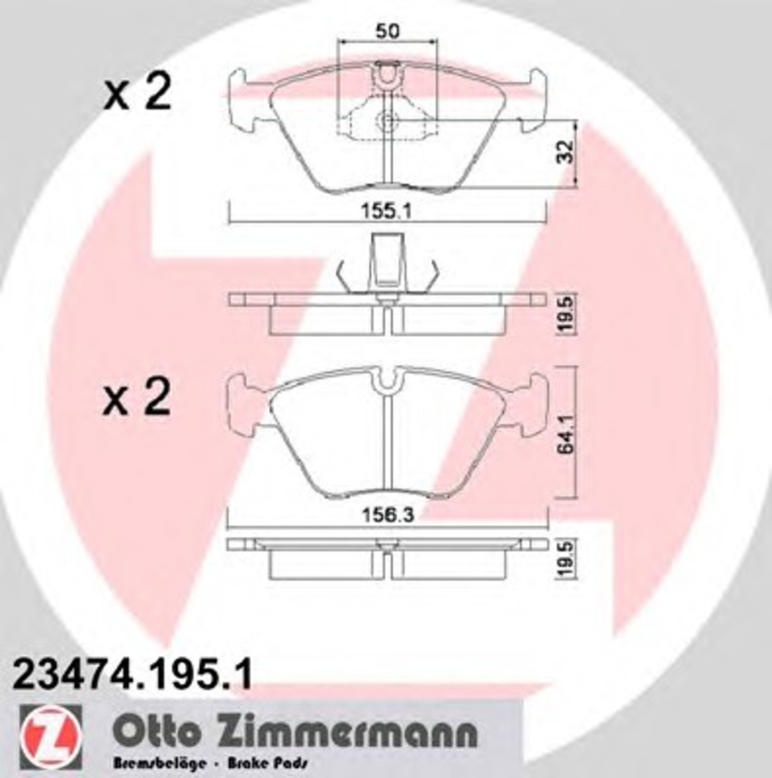Колодки торм пер. bmw e34/e36 89-95/e32 3.0-5.0 86-94 ZIMMERMANN 23474.195.1