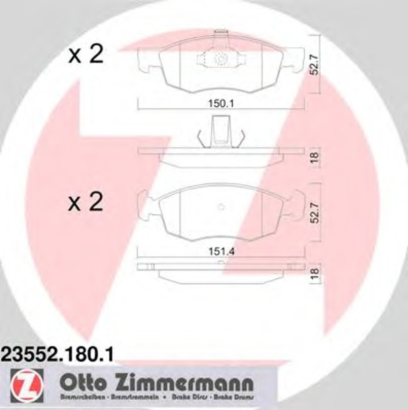 Колодки торм пер. fiat palio/punto/strada ZIMMERMANN 23552.180.1