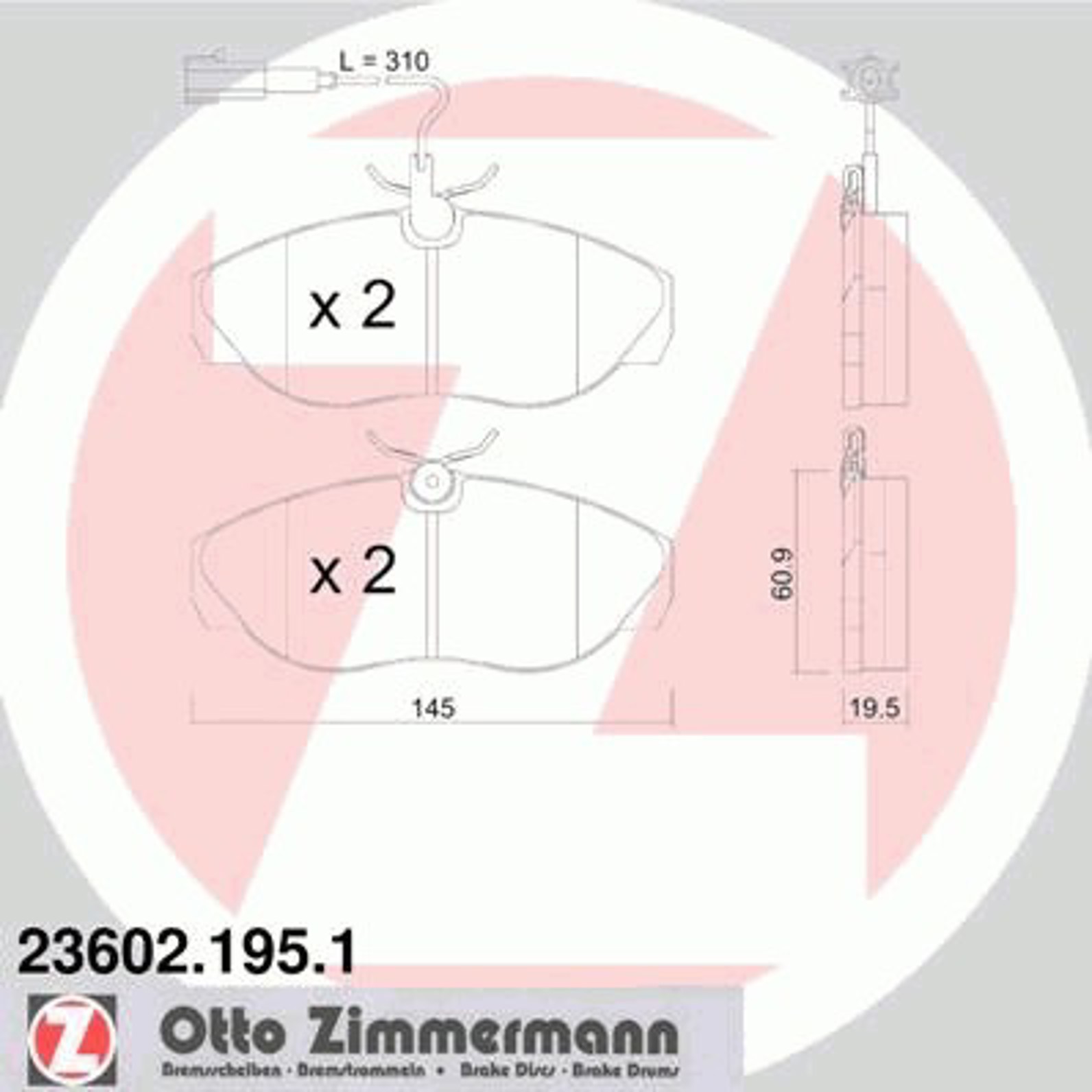 Колодки торм sbb citr jump/fiat ducato 2.0i/1.9d/td-2.8d/td 99-02/pgt boxer ZIMMERMANN 23602.195.1