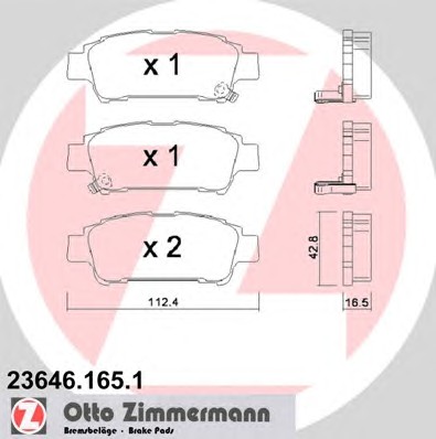 Комплект тормозных колодок дискового тормоза ZIMMERMANN 23646.165.1