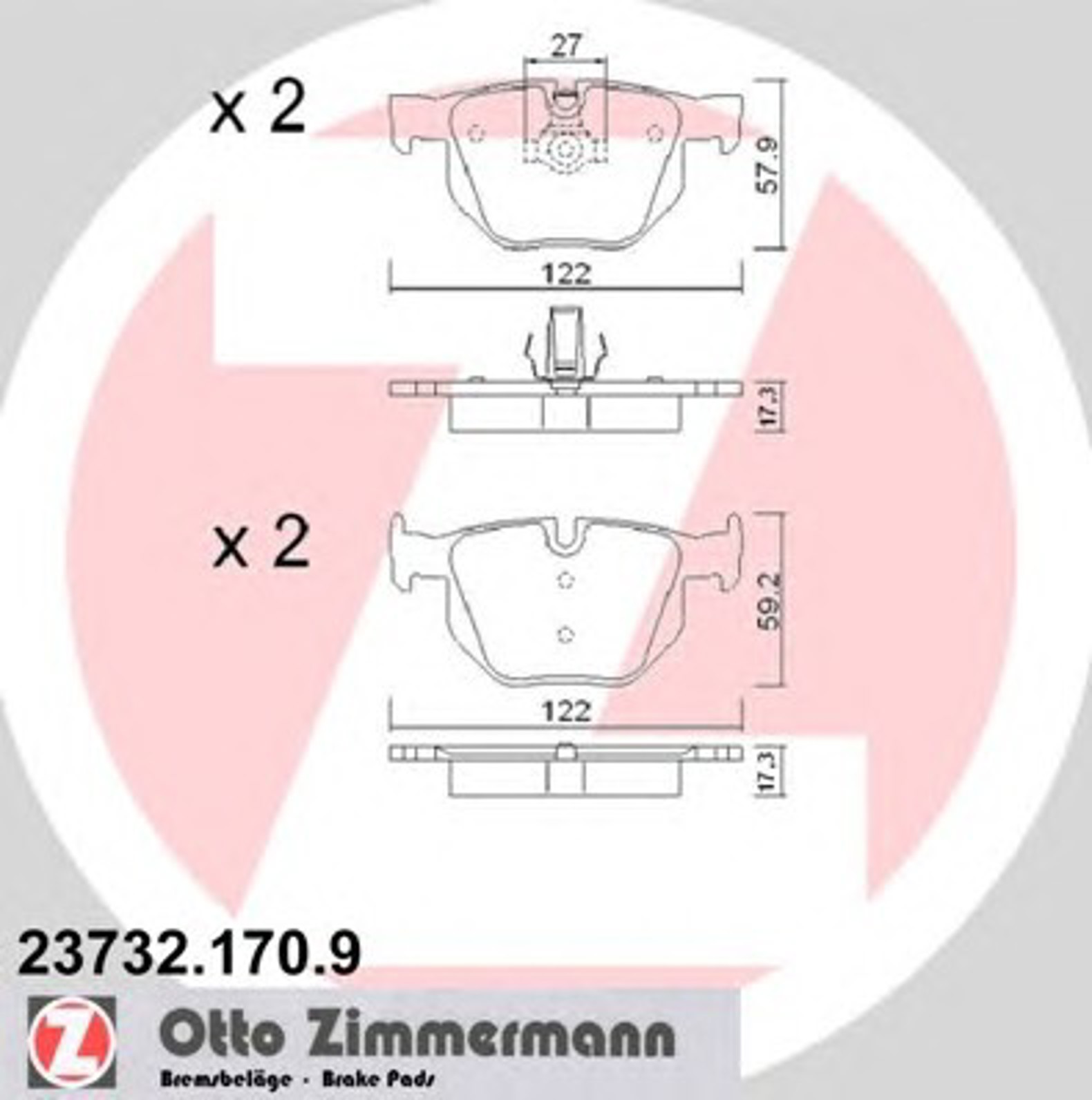 Колодки торм. зад. bmw e60 20/30/30d 7/03- ZIMMERMANN 23732.170.9