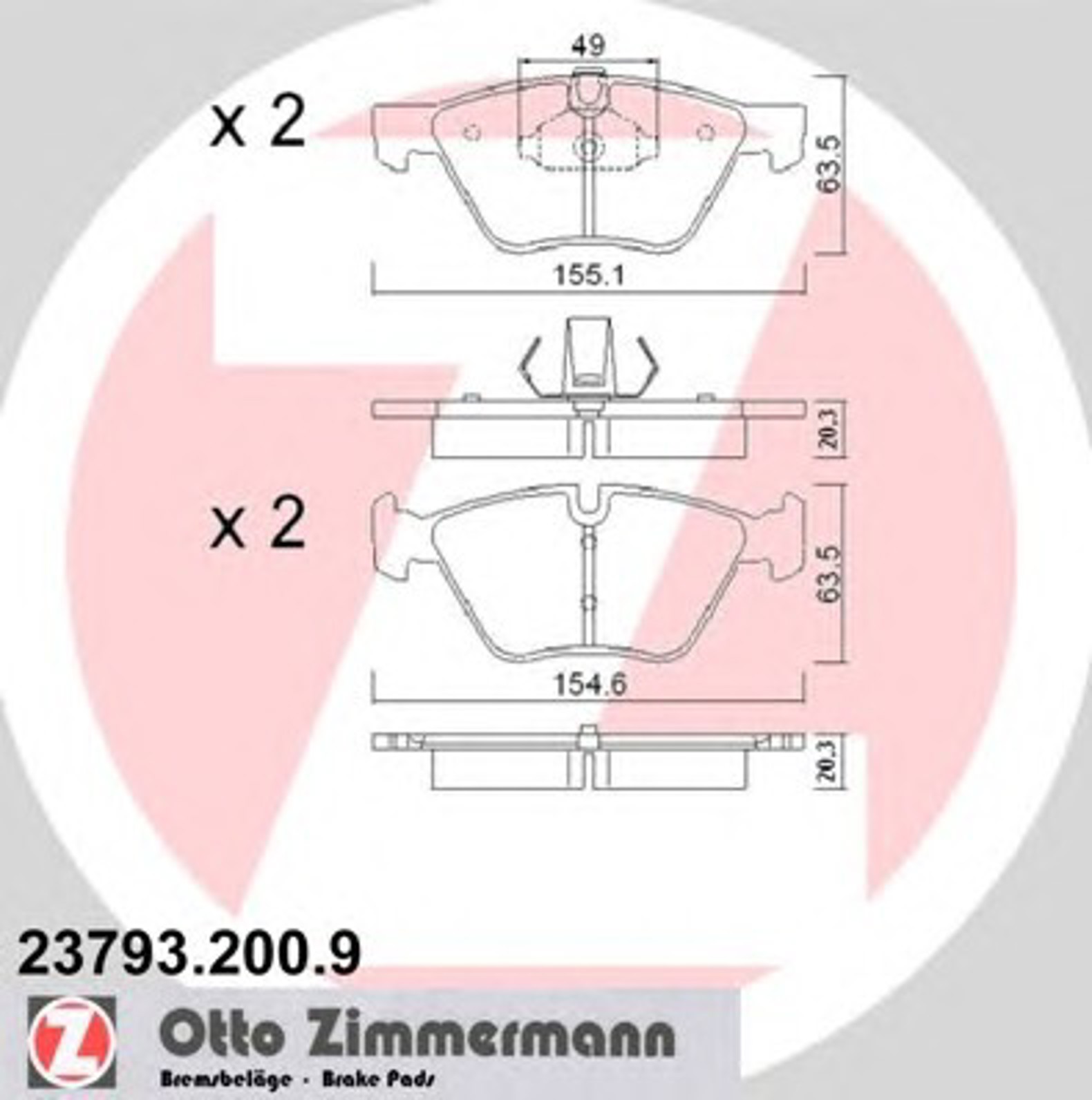 Колодки торм диск. bmw 5/7-серии e60/e61/e65/e66 03- ZIMMERMANN 23793.200.9