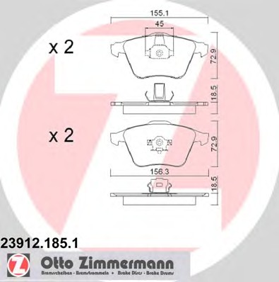 Комплект тормозных колодок дискового тормоза ZIMMERMANN 23912.185.1
