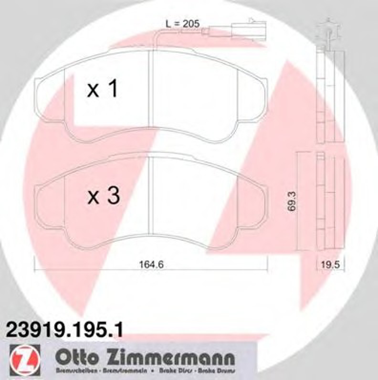 Колодки торм cit jumper 01-/fiat ducato 01-/pgt boxer 01- (1.8t) пер ZIMMERMANN 23919.195.1