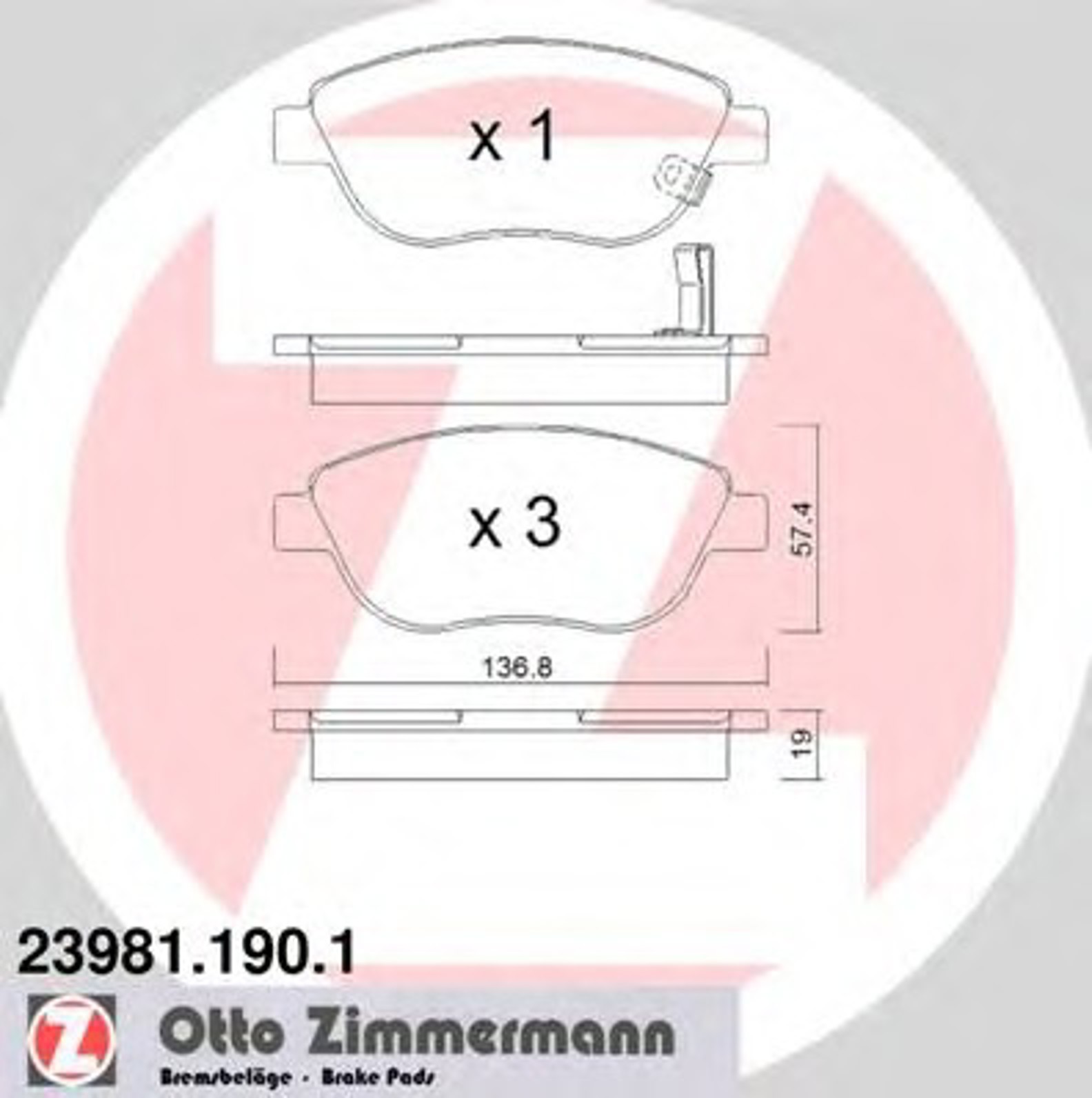 Колодки торм. ZIMMERMANN 23981.190.1