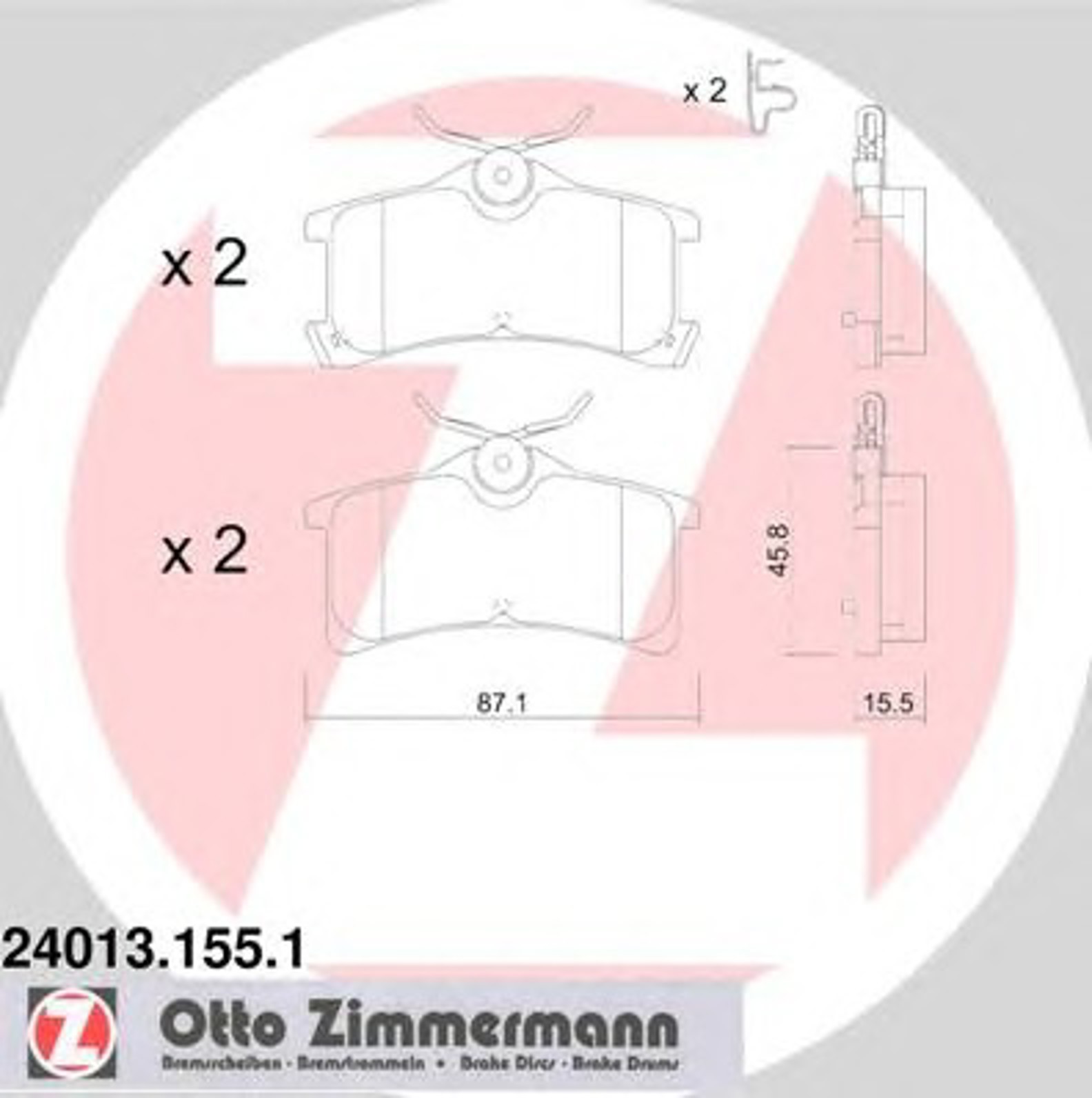 Колодки торм toyota avensis/corolla 97-03 ZIMMERMANN 24013.155.1