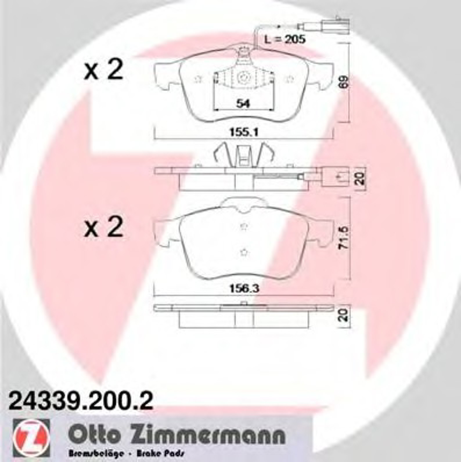 Колодки торм. диск. к-кт sbb alfa romeo giullietta 10- ZIMMERMANN 24339.200.2