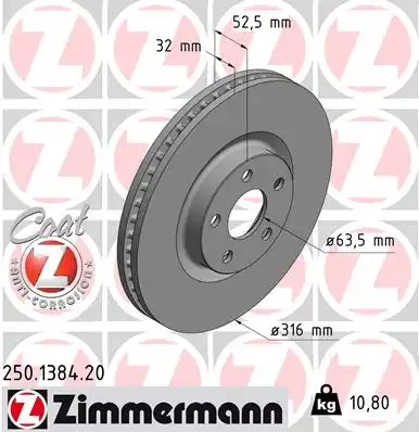 Диск тормозной перед ford galaxy (ck) 01 15- ford s-max (cj) 01 15- ford usa edge 01 14- ZIMMERMANN 250.1384.20