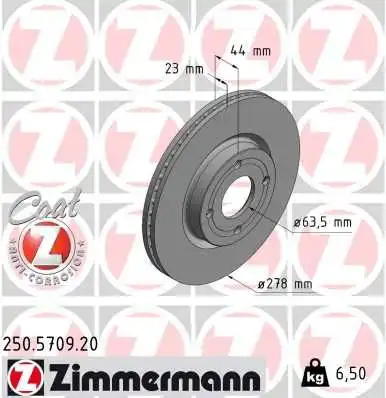 Диск тормозной ZIMMERMANN 250.5709.20