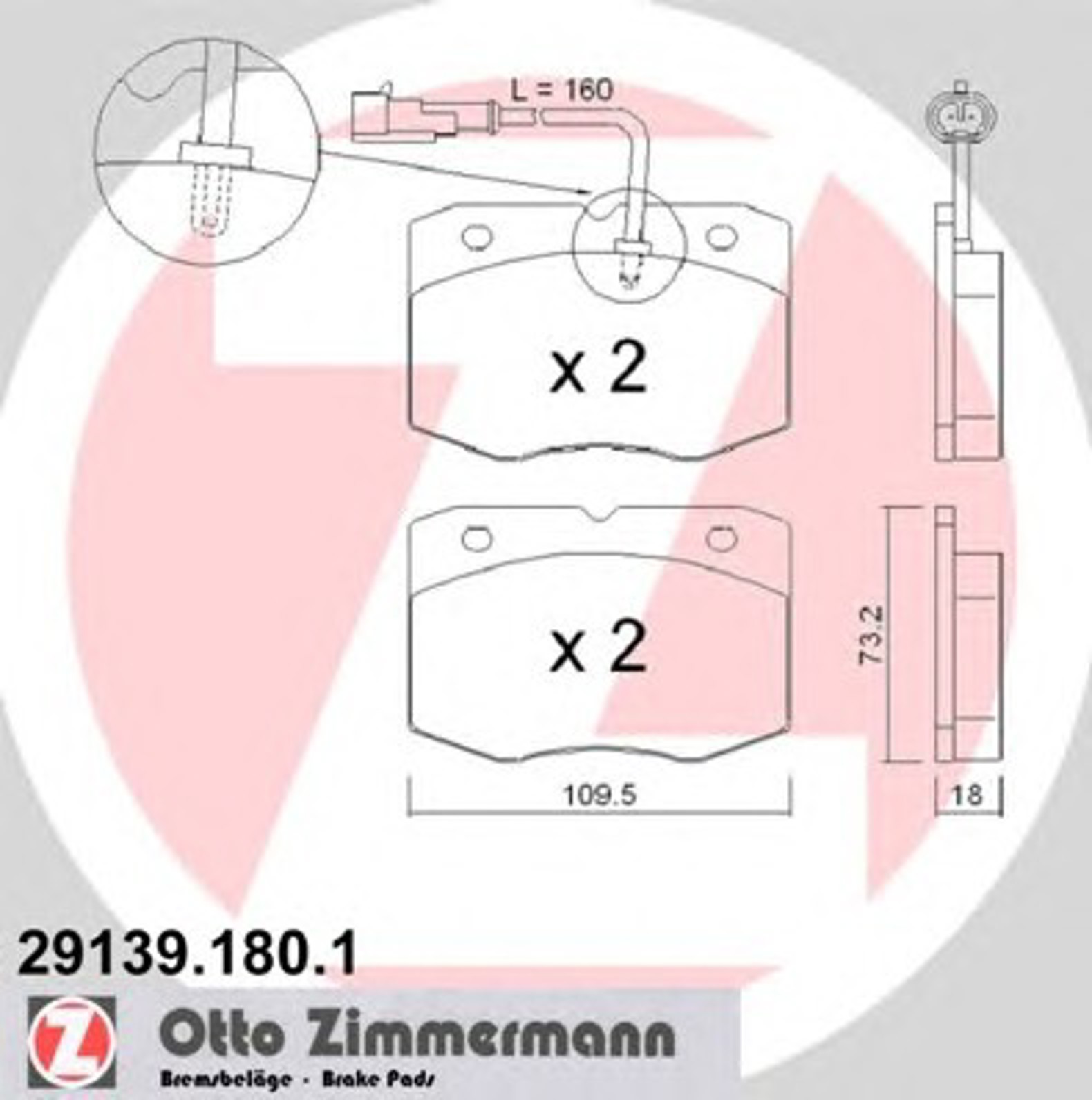 Комплект тормозных колодок дисковый тормоз ZIMMERMANN 29139.180.1