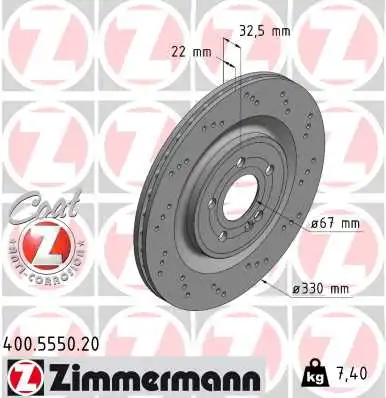 Тормозной диск mercedes-benz a-class (w177) a-klasse 09.2018 ZIMMERMANN 400.5550.20
