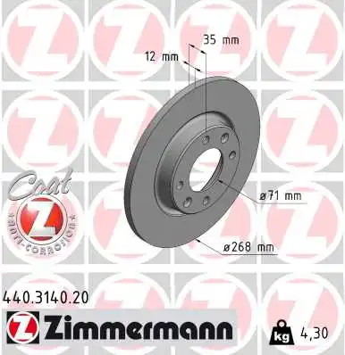 Диск тормозной ZIMMERMANN 440.3140.20