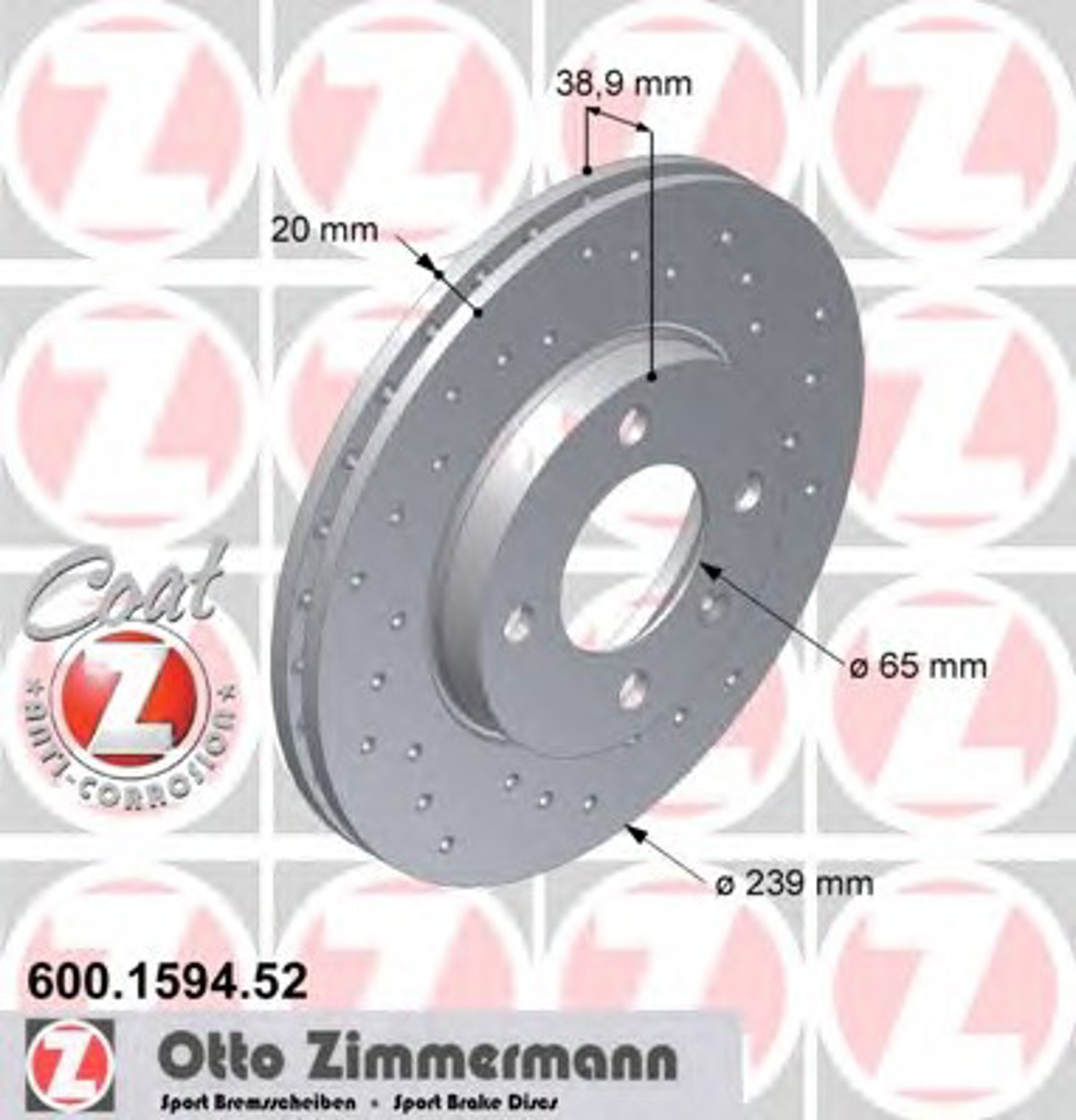 Диск тормозной ZIMMERMANN 600.1594.52