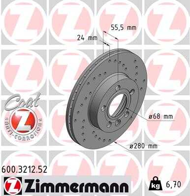 Тормозные диски ZIMMERMANN 600.3212.52