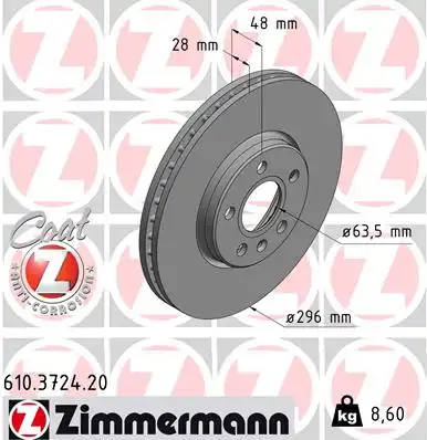Диск тормозной ZIMMERMANN 610.3724.20